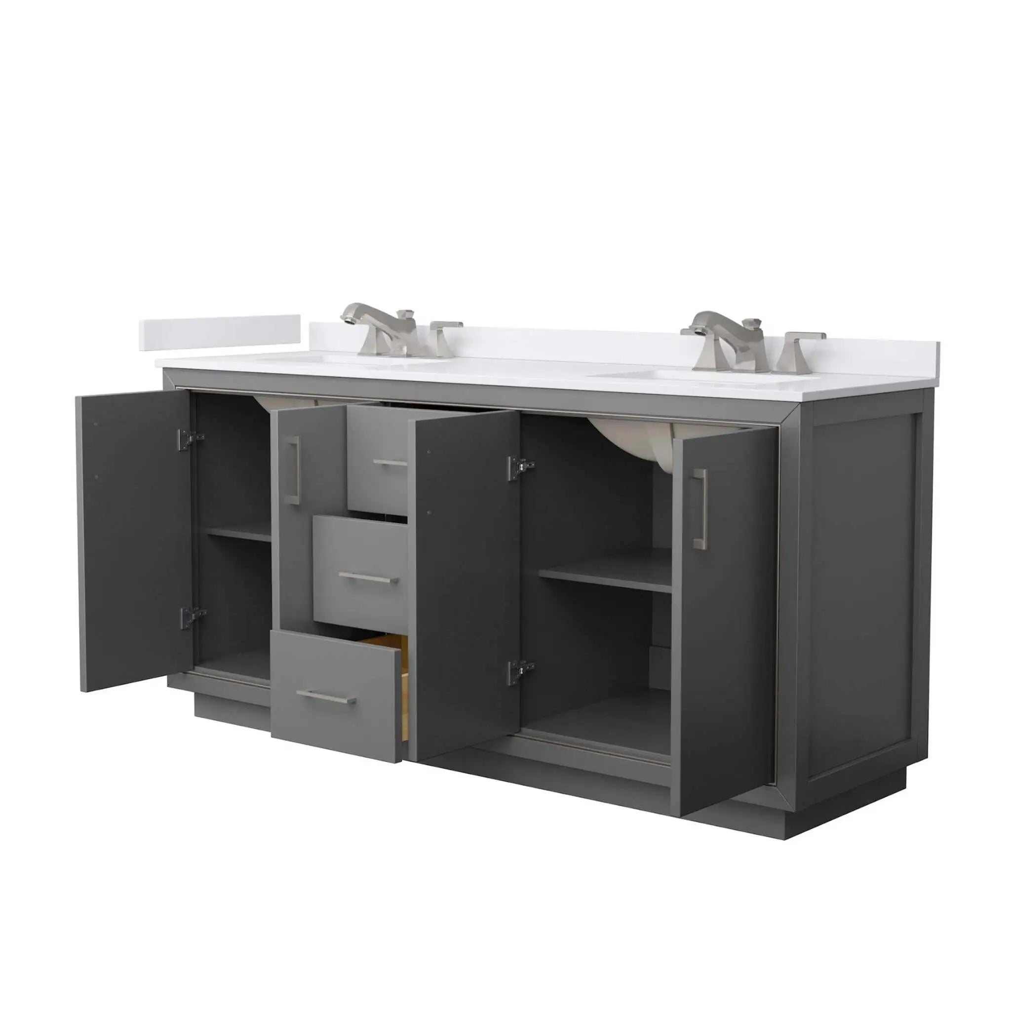 72" Icon Double Bathroom Vanity in Dark Gray with Brushed Nickel Trim by Wyndham
