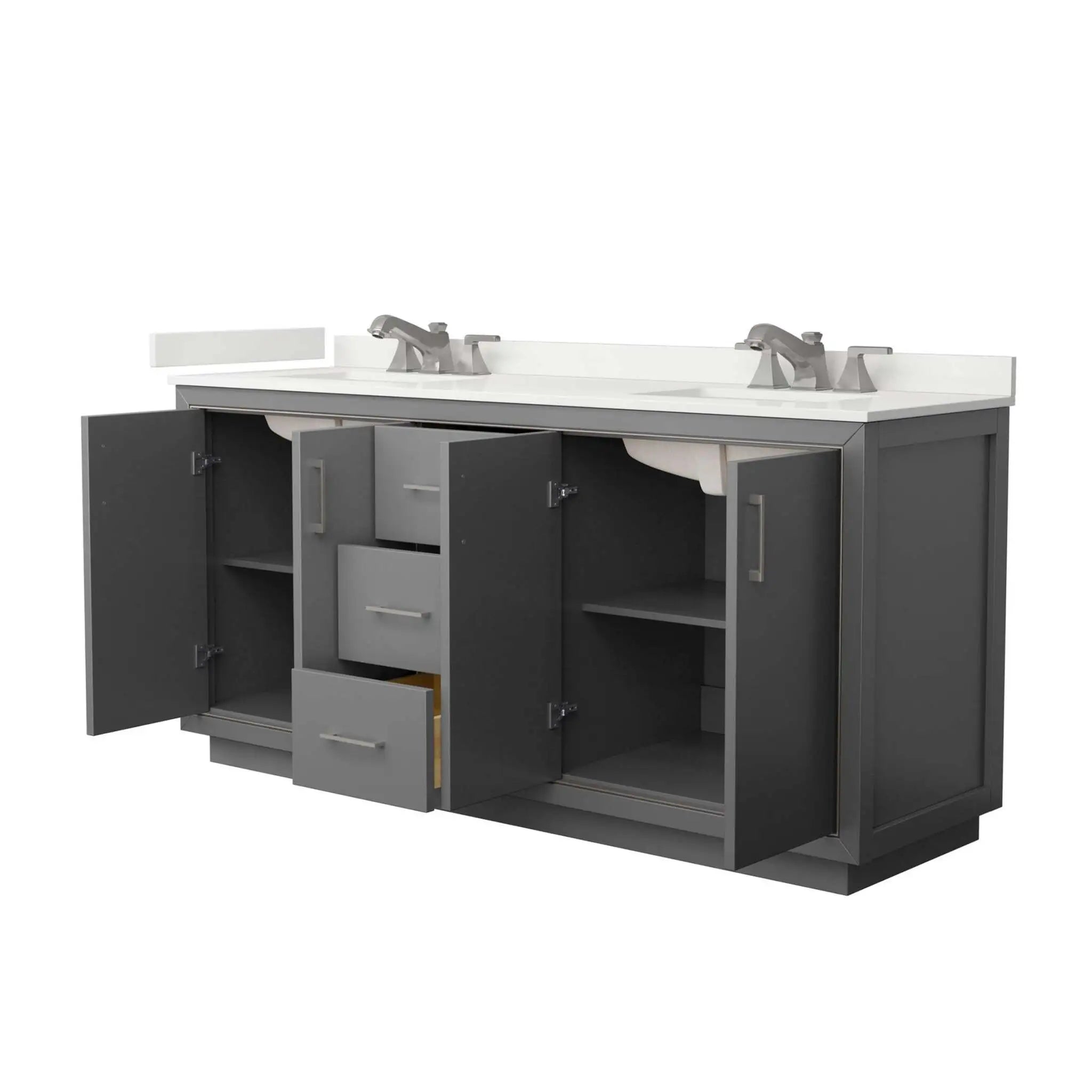 72" Icon Double Bathroom Vanity in Dark Gray with Brushed Nickel Trim by Wyndham