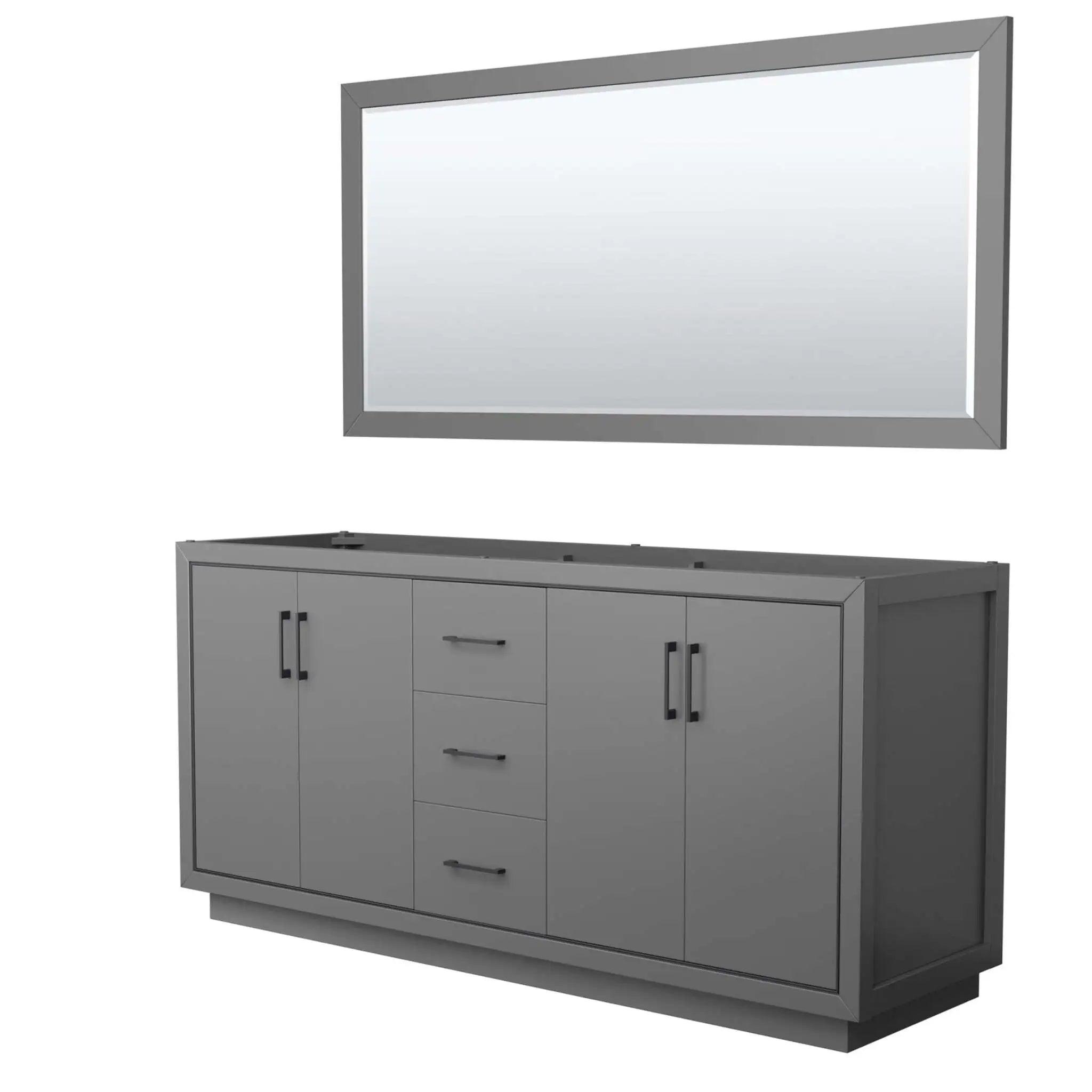 72" Icon Double Bathroom Vanity in Dark Gray with Matte Black Trim & 70" Mirror by Wyndham