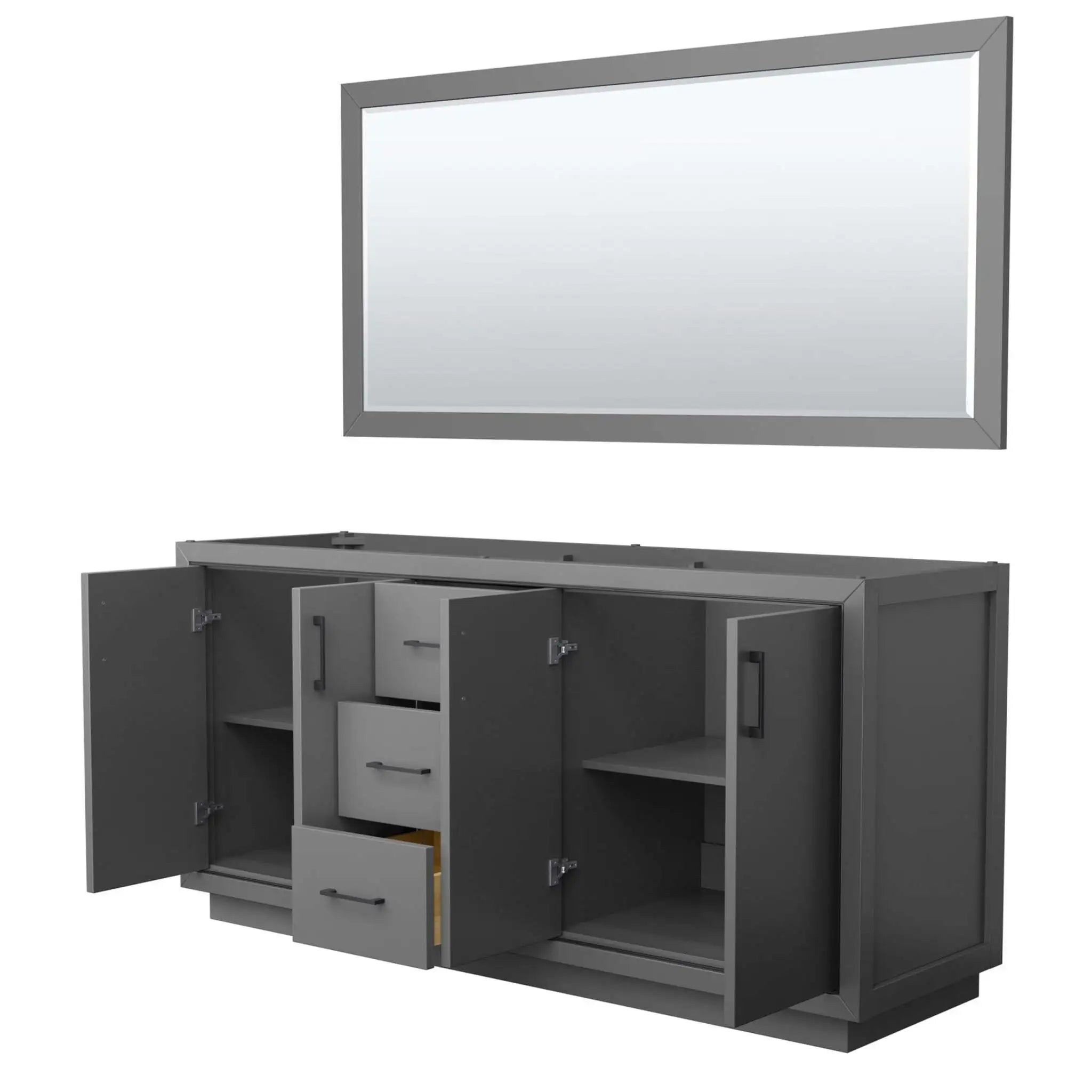 72" Icon Double Bathroom Vanity in Dark Gray with Matte Black Trim & 70" Mirror by Wyndham