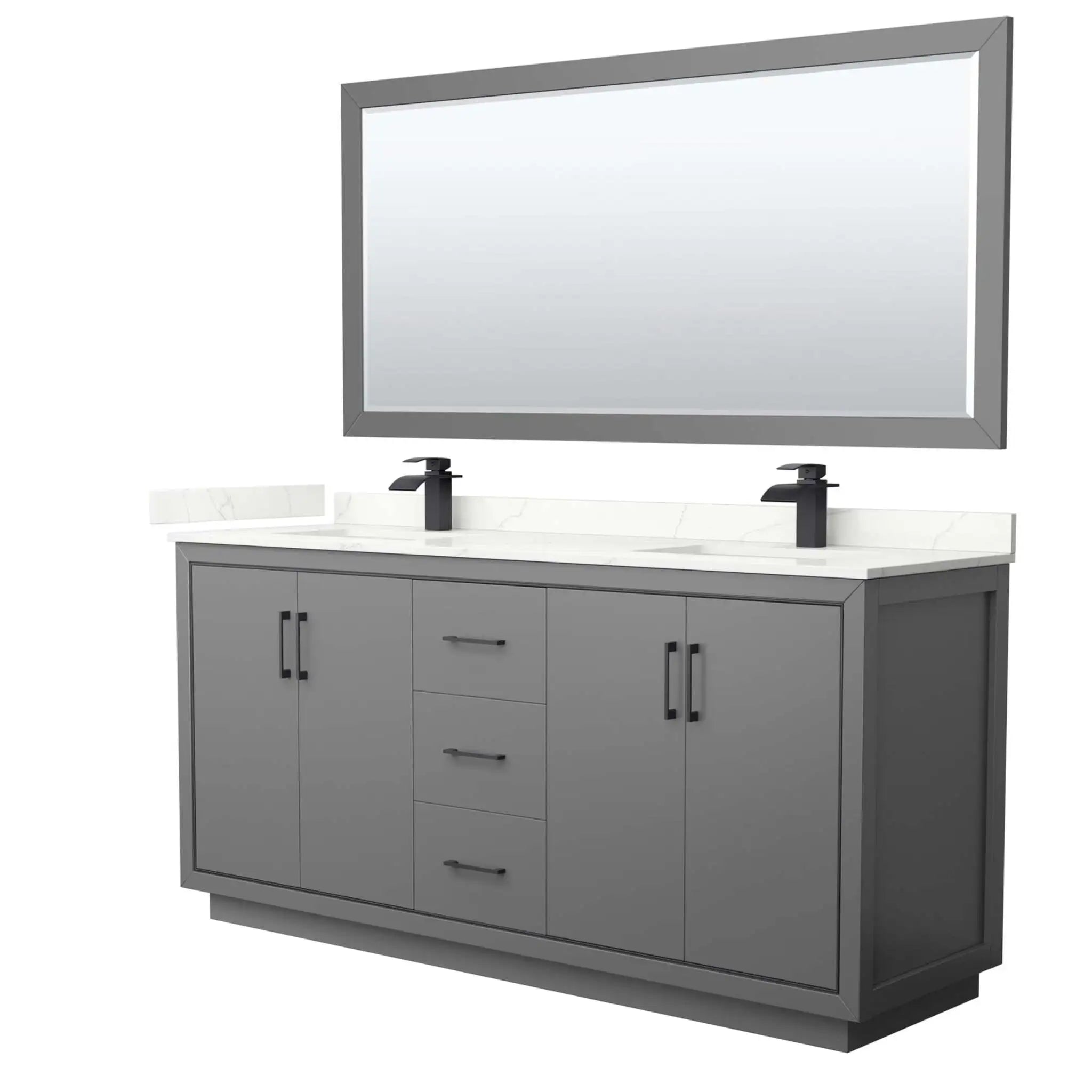 72" Icon Double Bathroom Vanity in Dark Gray with Matte Black Trim & 70" Mirror by Wyndham