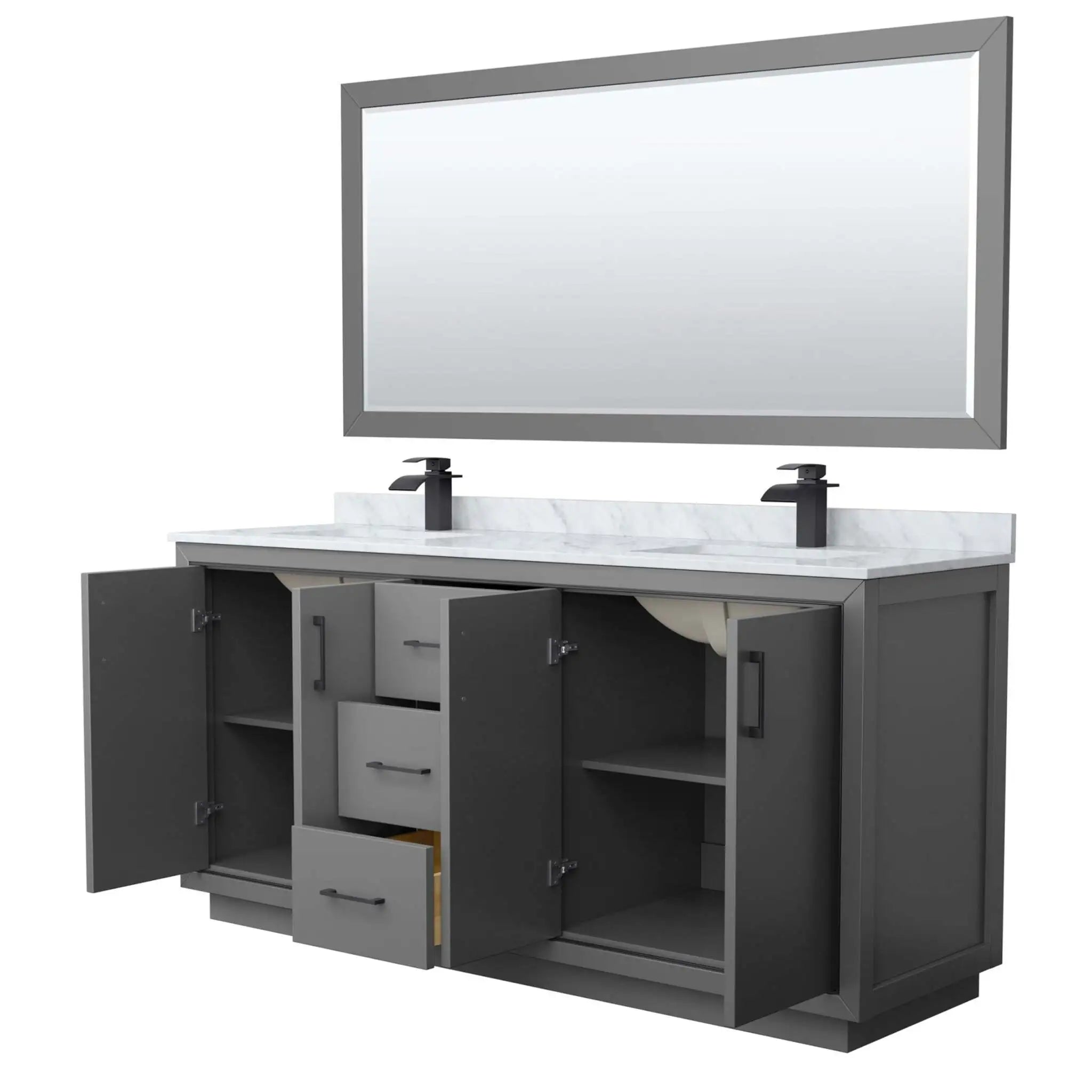 72" Icon Double Bathroom Vanity in Dark Gray with Matte Black Trim & 70" Mirror by Wyndham