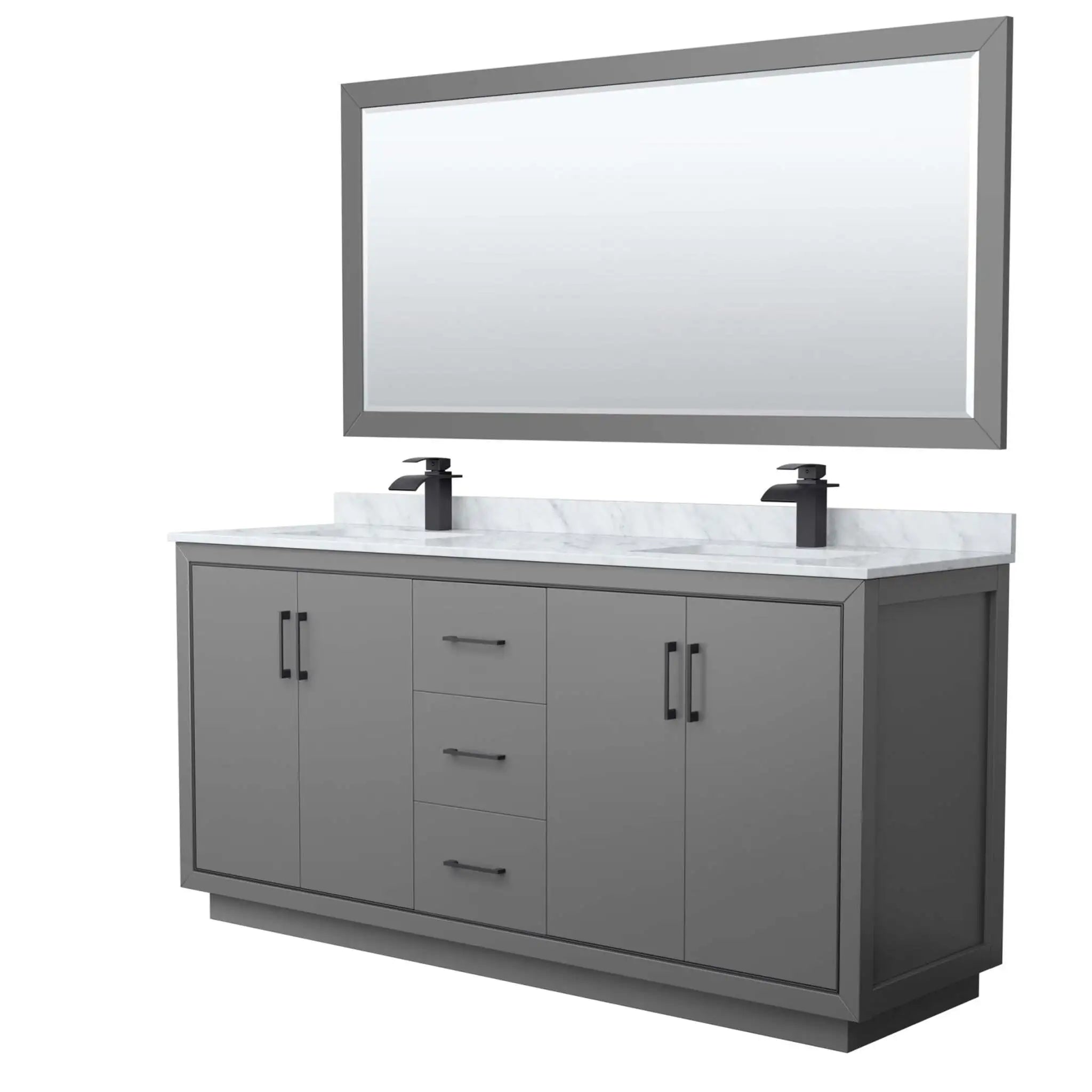 72" Icon Double Bathroom Vanity in Dark Gray with Matte Black Trim & 70" Mirror by Wyndham