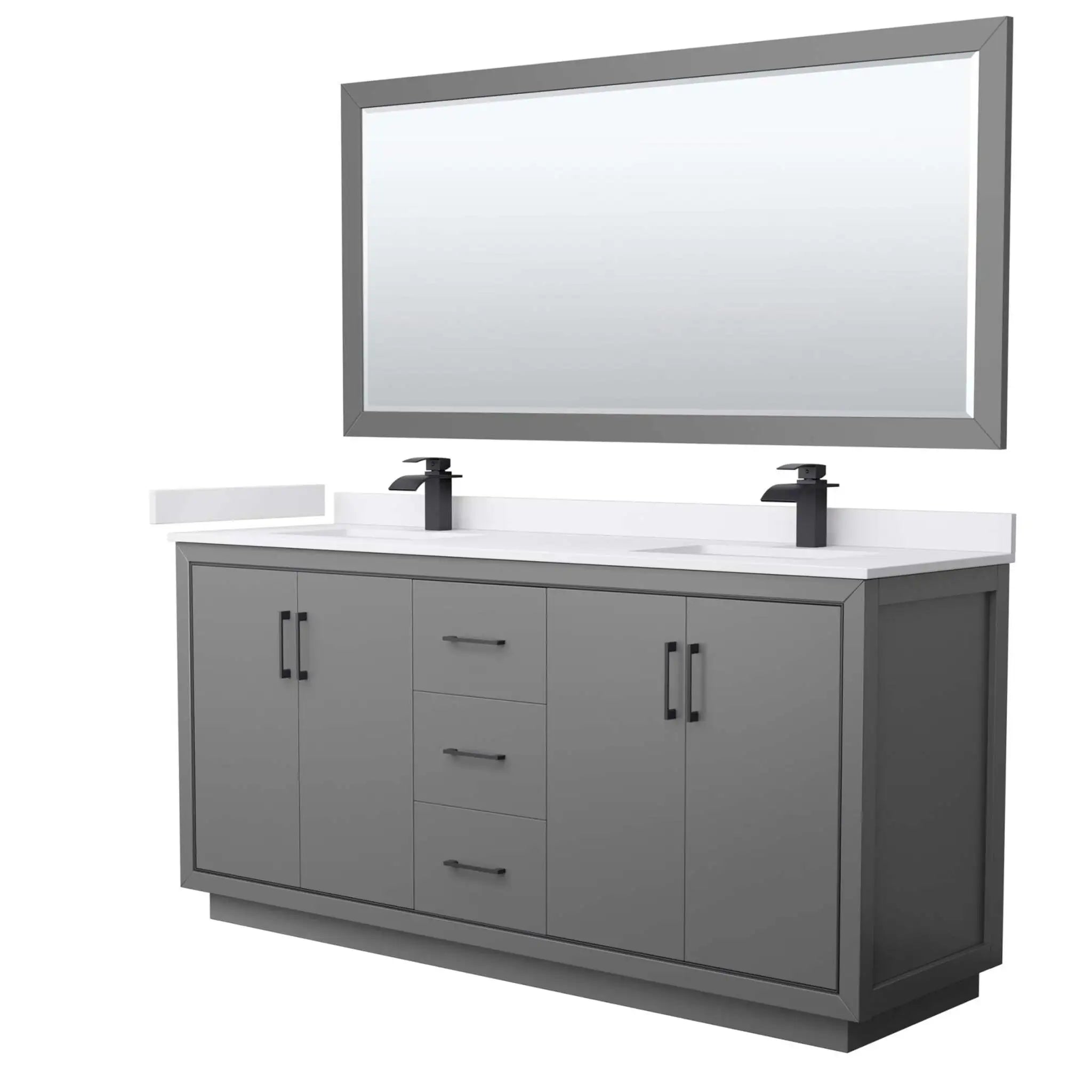 72" Icon Double Bathroom Vanity in Dark Gray with Matte Black Trim & 70" Mirror by Wyndham