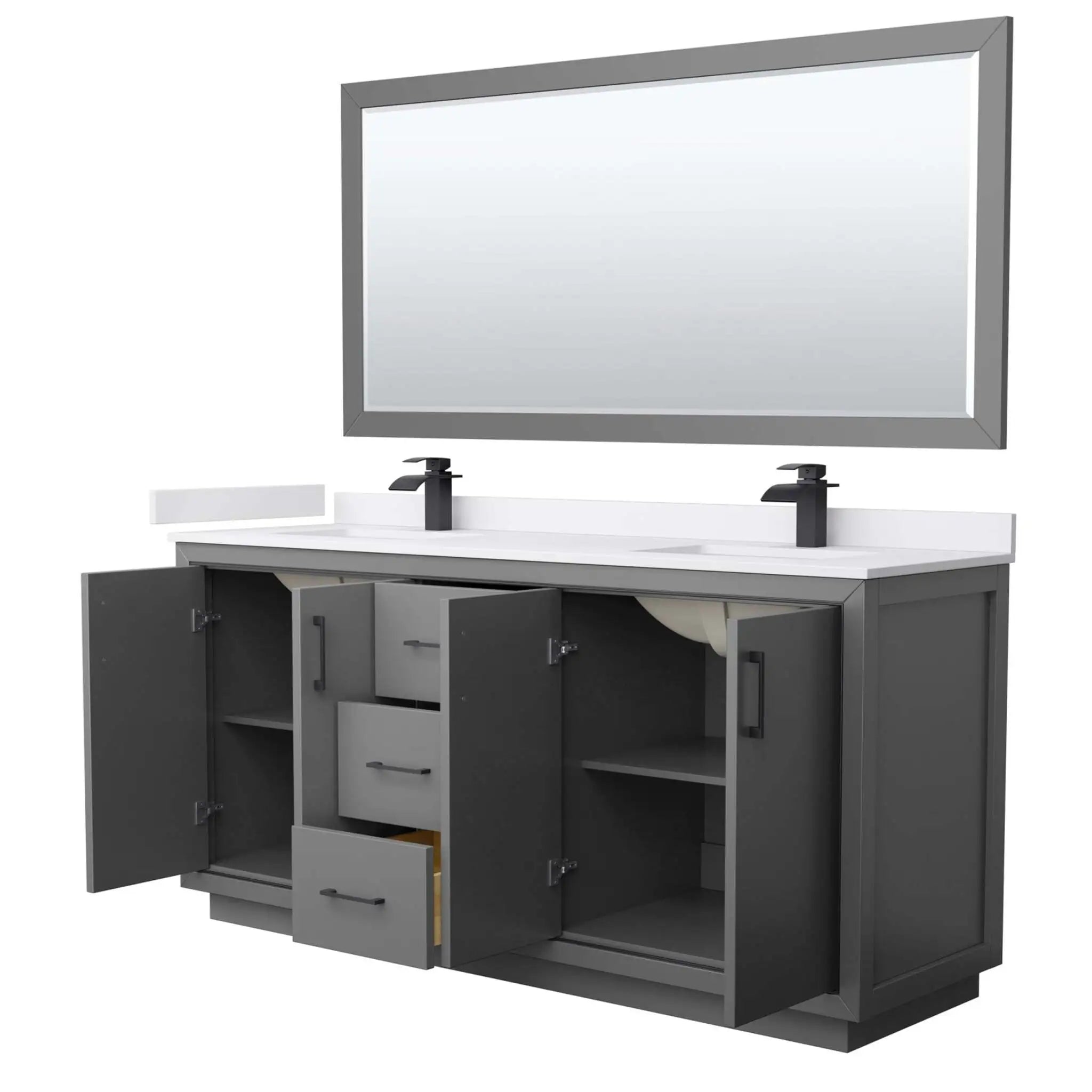 72" Icon Double Bathroom Vanity in Dark Gray with Matte Black Trim & 70" Mirror by Wyndham