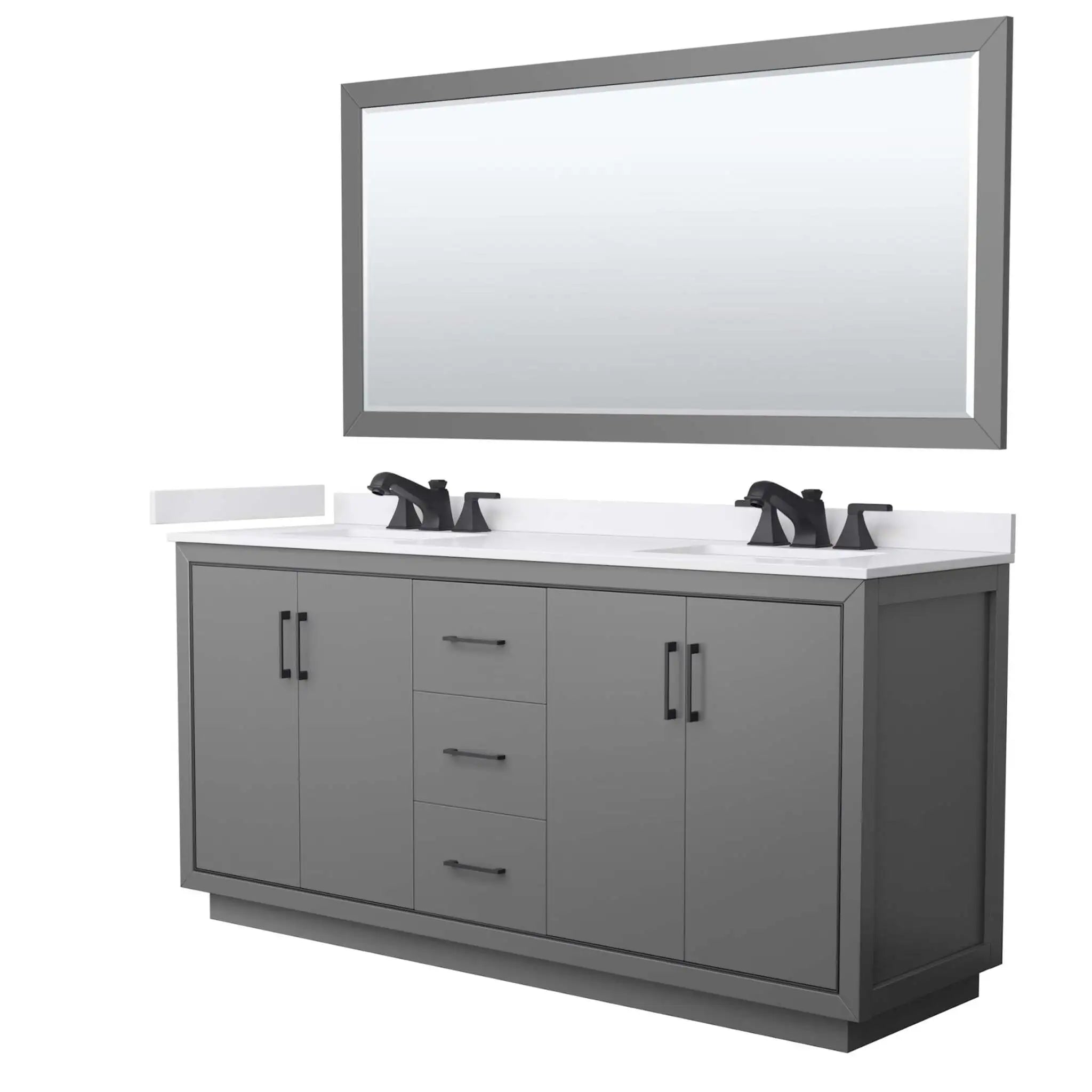 72" Icon Double Bathroom Vanity in Dark Gray with Matte Black Trim & 70" Mirror by Wyndham
