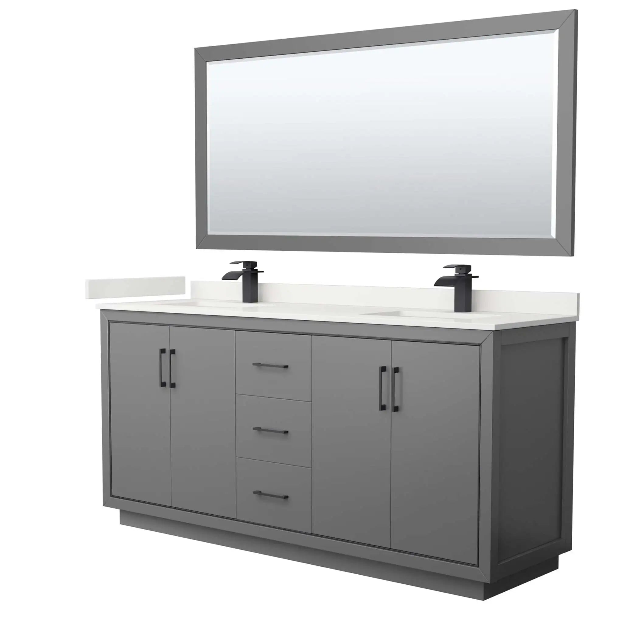 72" Icon Double Bathroom Vanity in Dark Gray with Matte Black Trim & 70" Mirror by Wyndham