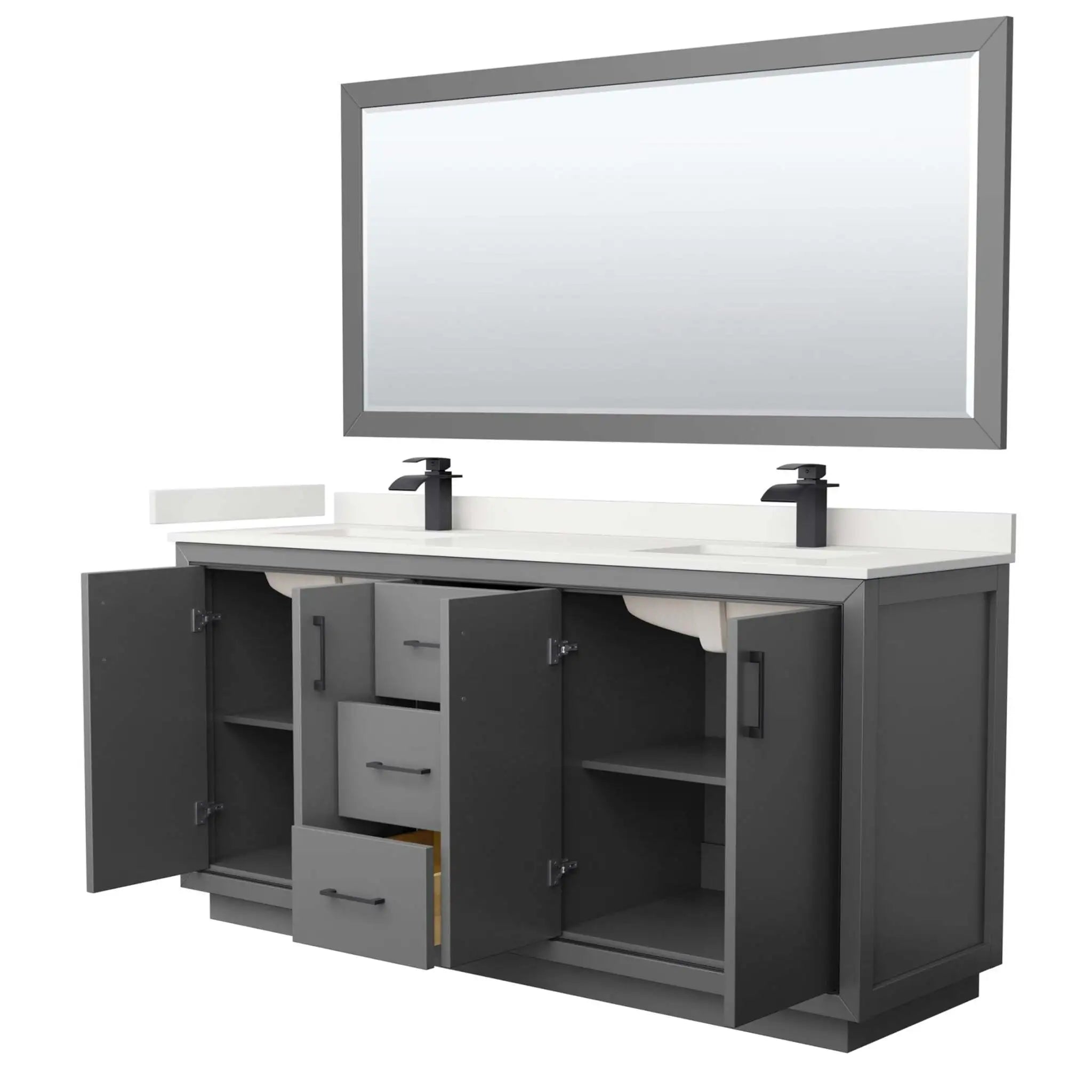 72" Icon Double Bathroom Vanity in Dark Gray with Matte Black Trim & 70" Mirror by Wyndham