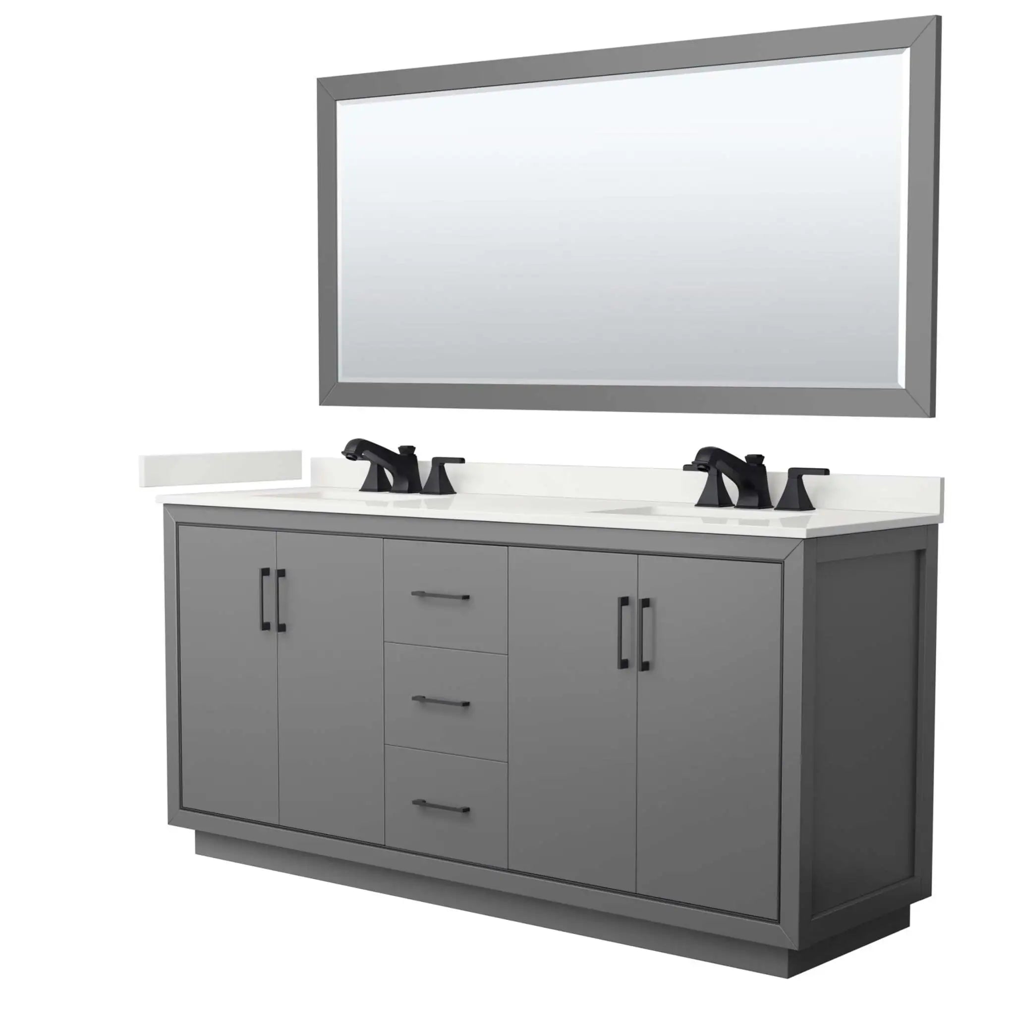 72" Icon Double Bathroom Vanity in Dark Gray with Matte Black Trim & 70" Mirror by Wyndham