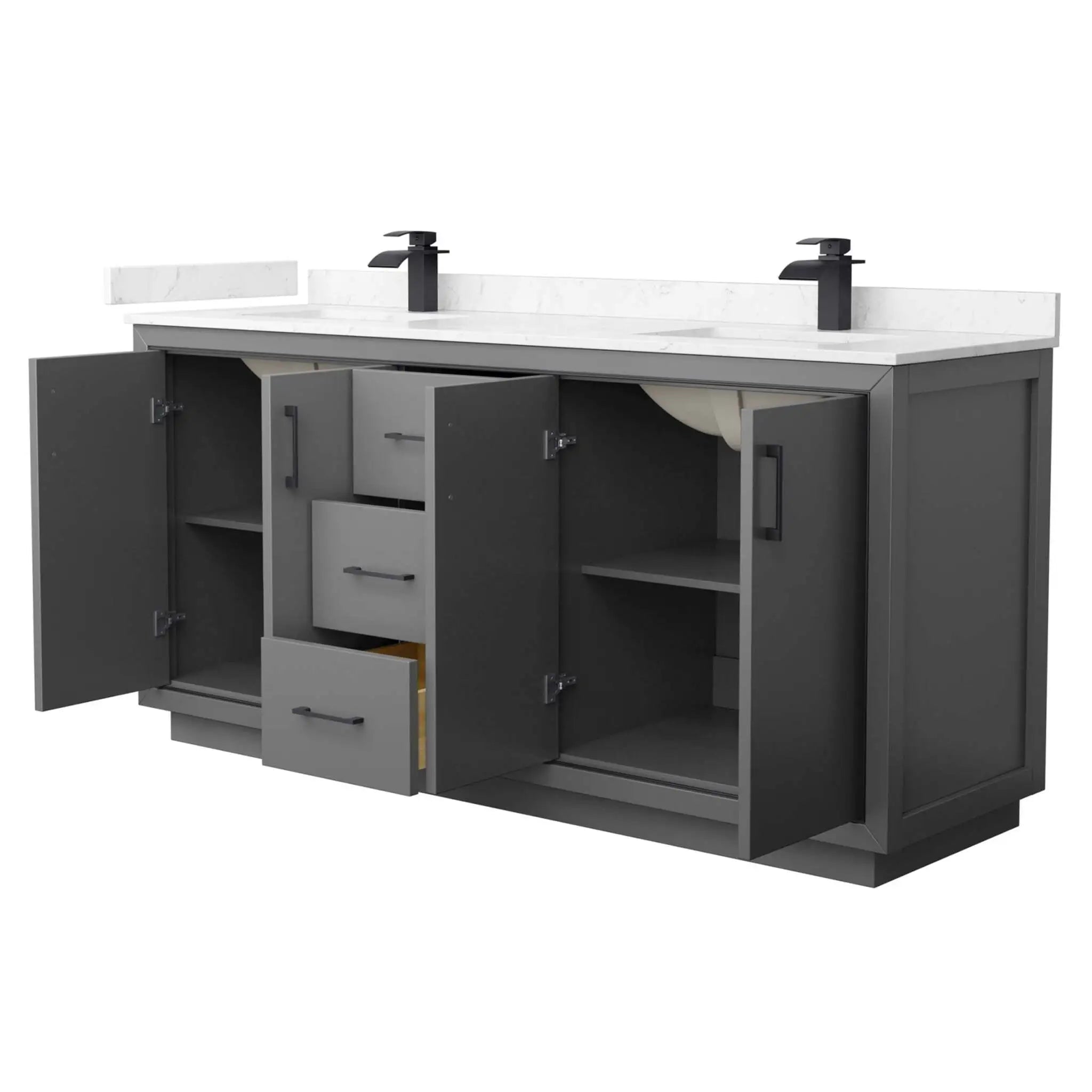 72" Icon Double Bathroom Vanity in Dark Gray with Matte Black Trim by Wyndham