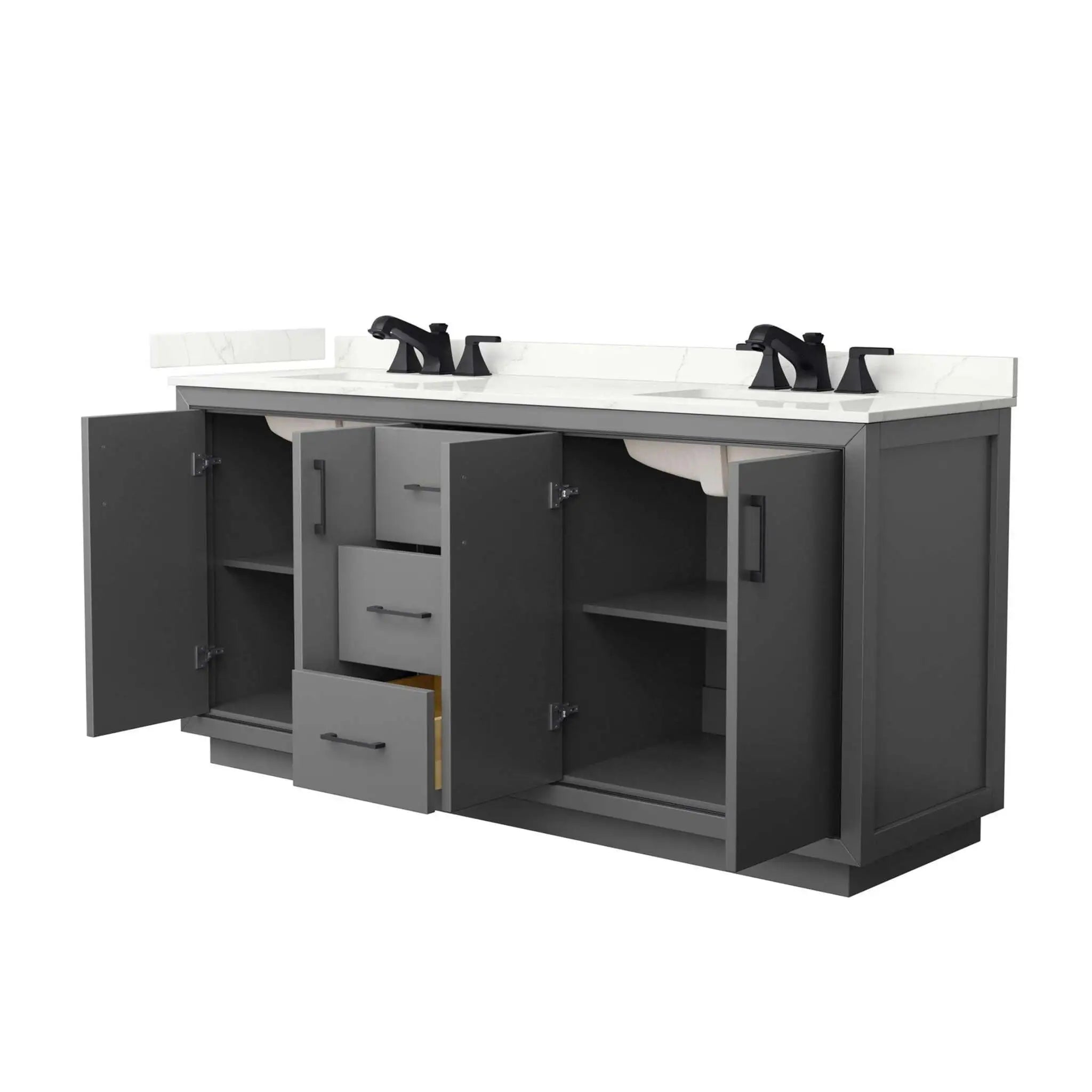 72" Icon Double Bathroom Vanity in Dark Gray with Matte Black Trim by Wyndham