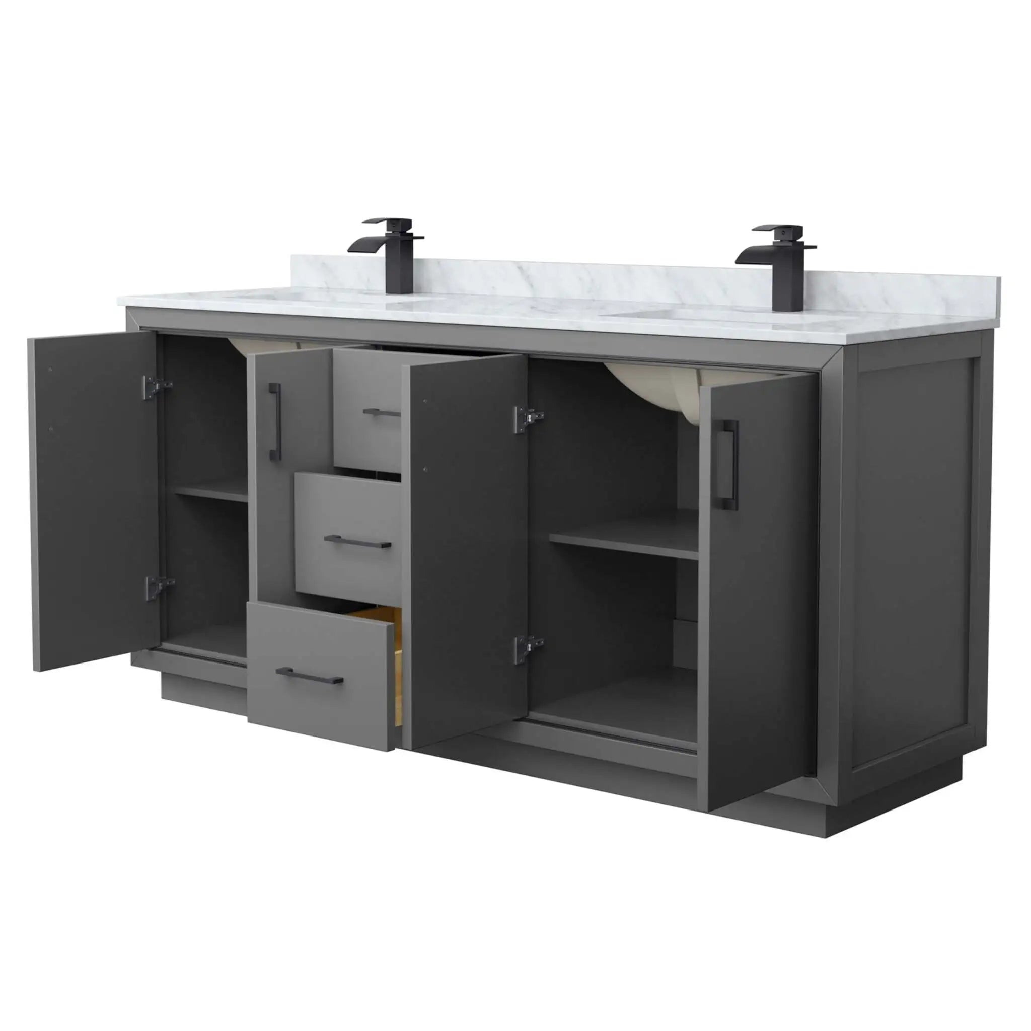 72" Icon Double Bathroom Vanity in Dark Gray with Matte Black Trim by Wyndham