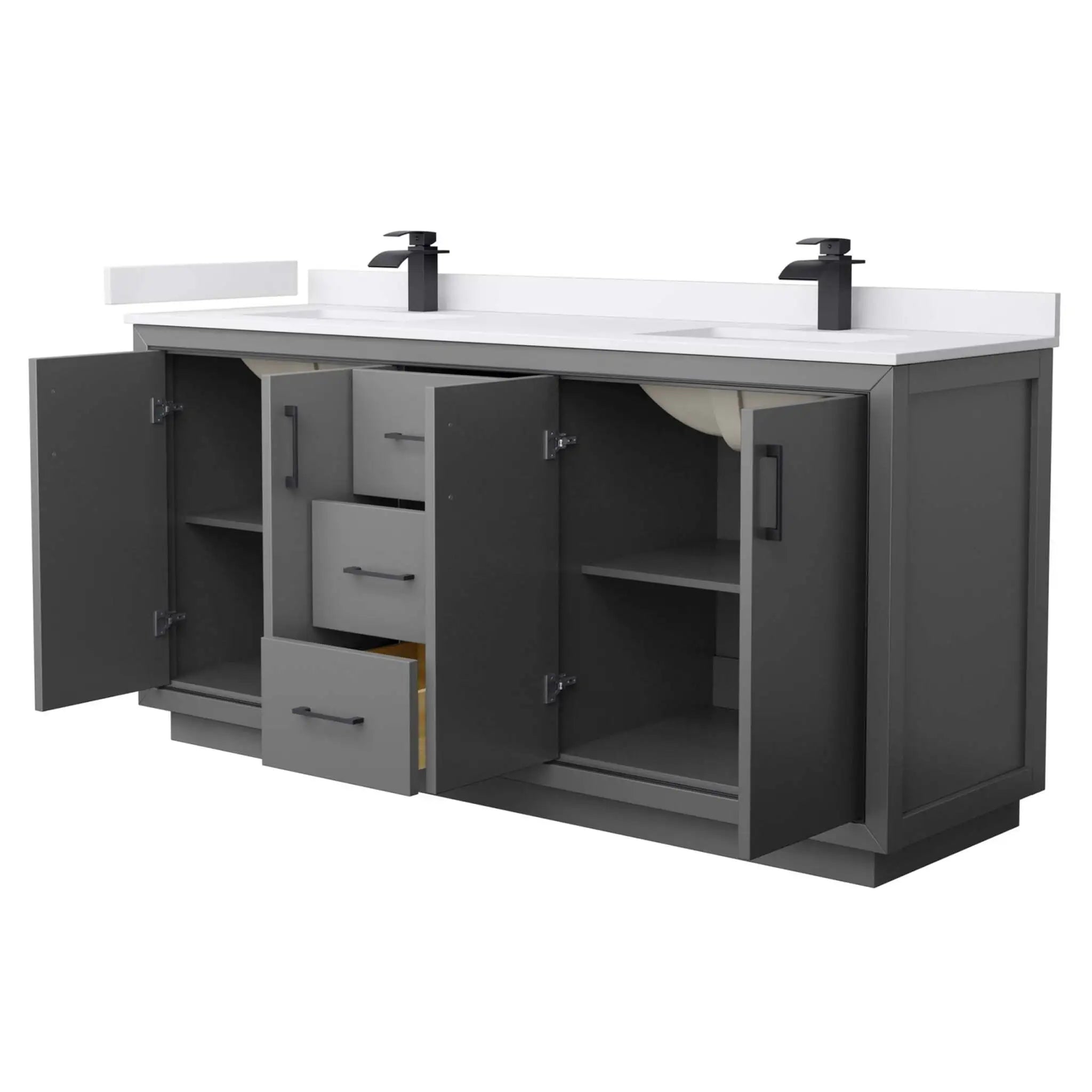72" Icon Double Bathroom Vanity in Dark Gray with Matte Black Trim by Wyndham