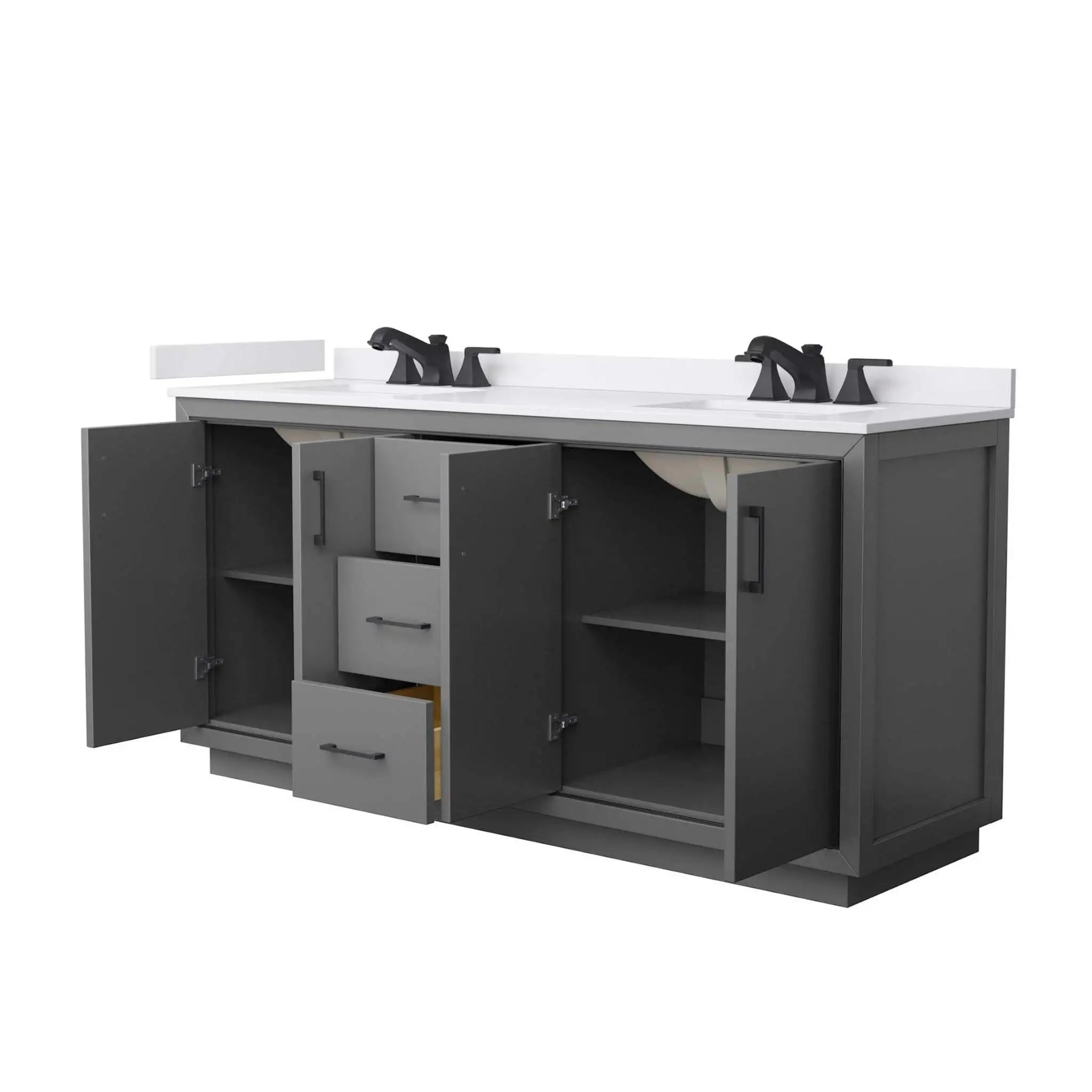 72" Icon Double Bathroom Vanity in Dark Gray with Matte Black Trim by Wyndham