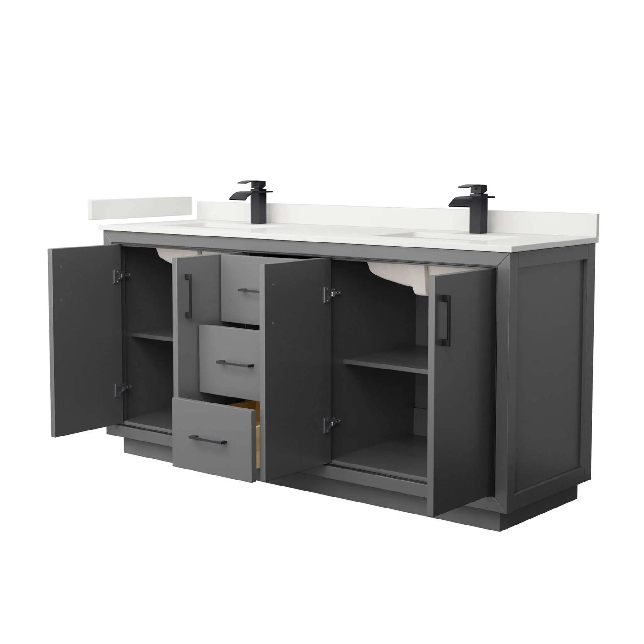 72" Icon Double Bathroom Vanity in Dark Gray with Matte Black Trim by Wyndham