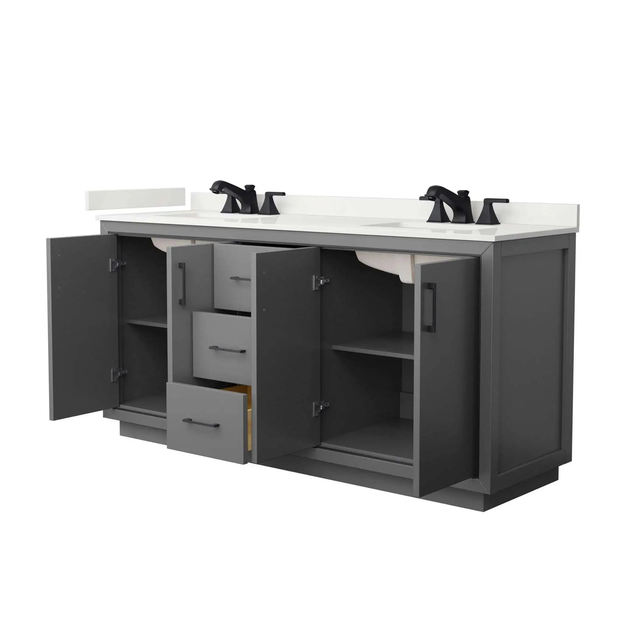 72" Icon Double Bathroom Vanity in Dark Gray with Matte Black Trim by Wyndham