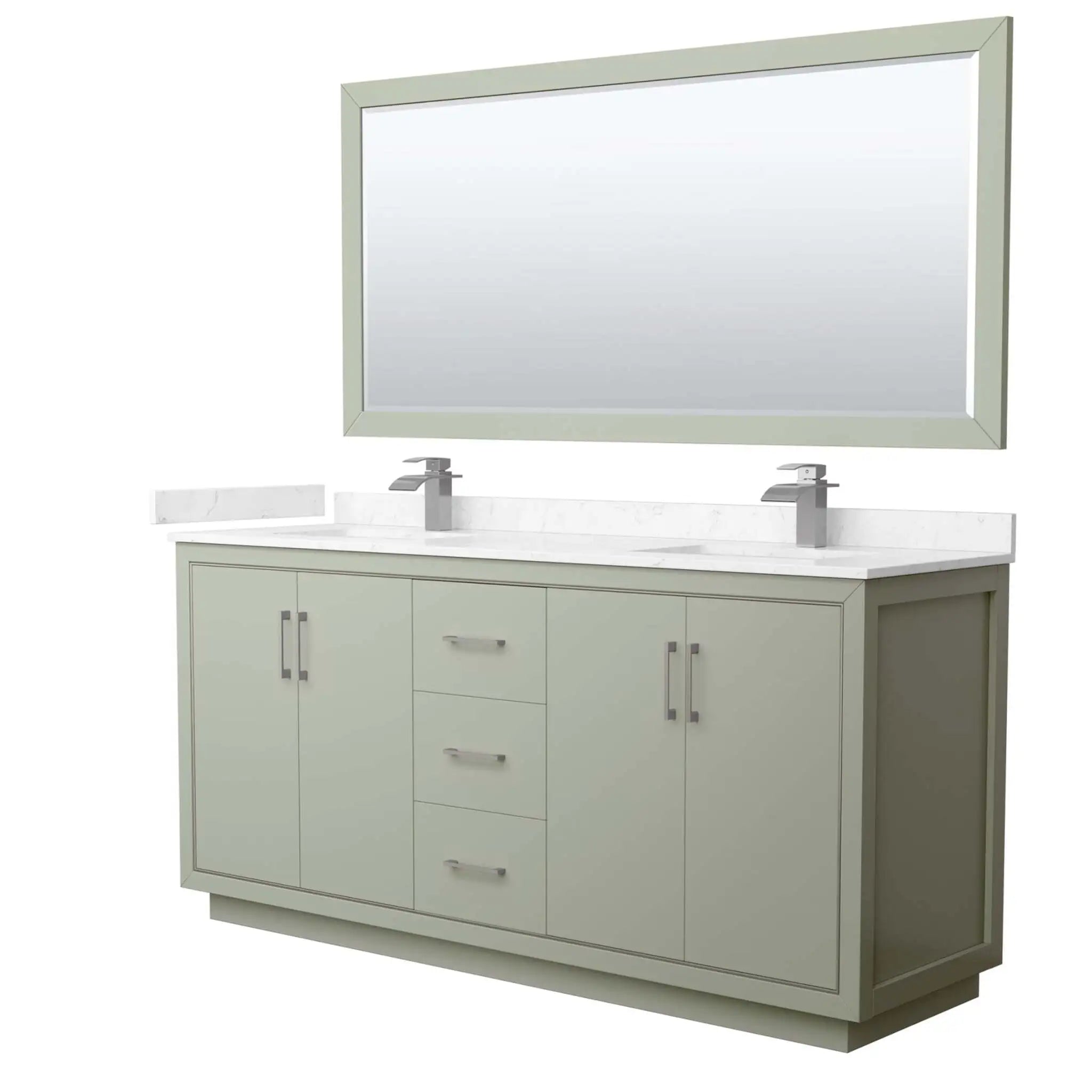 72" Icon Double Bathroom Vanity in Light Green with Brushed Nickel Trim & 70" Mirror by Wyndham