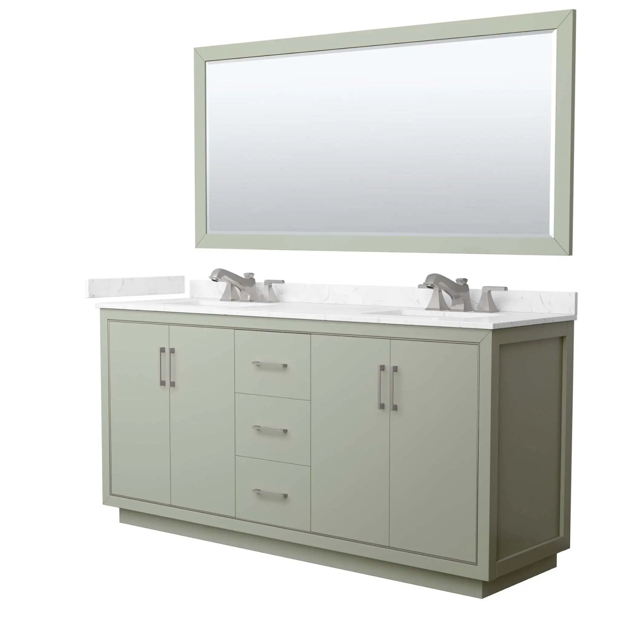 72" Icon Double Bathroom Vanity in Light Green with Brushed Nickel Trim & 70" Mirror by Wyndham