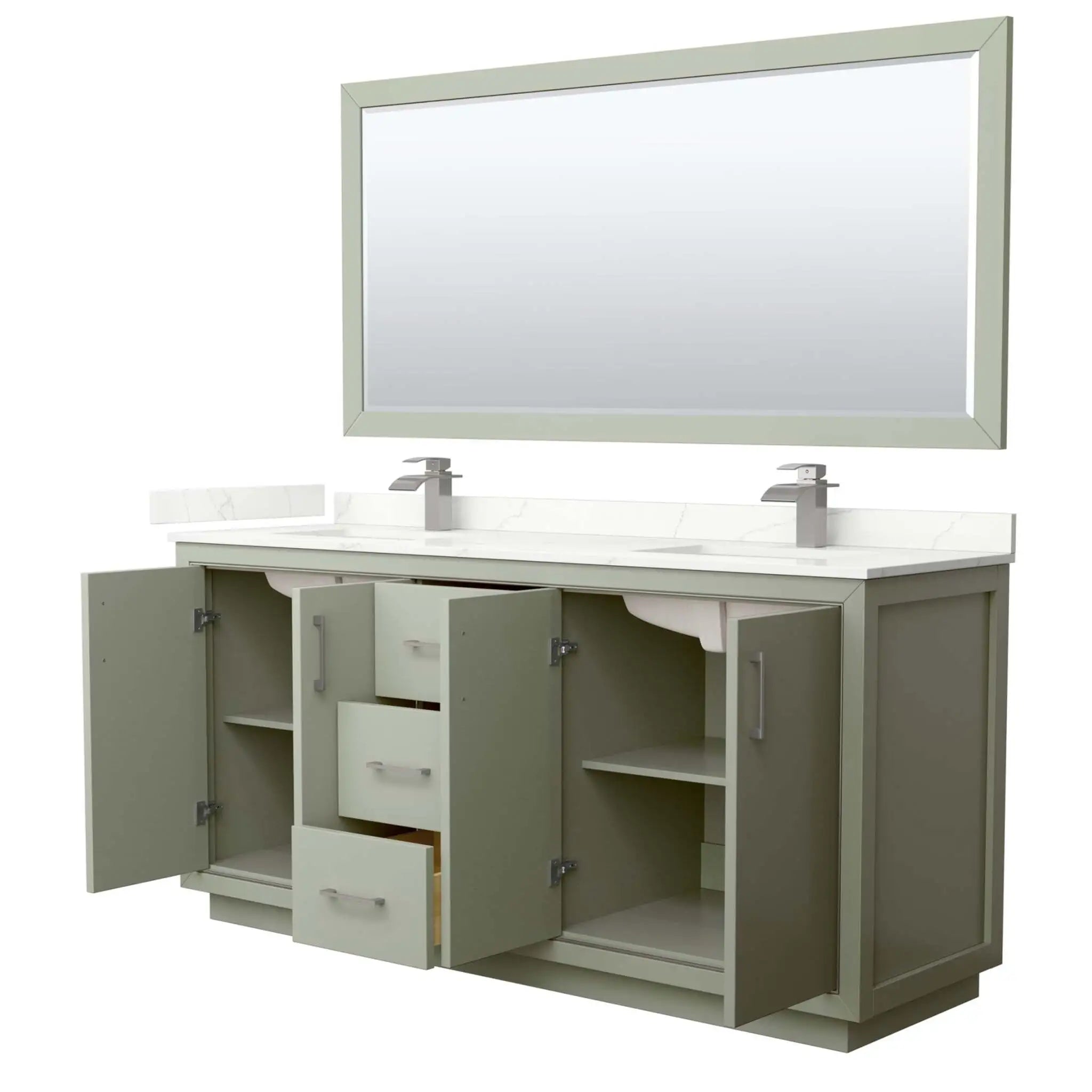 72" Icon Double Bathroom Vanity in Light Green with Brushed Nickel Trim & 70" Mirror by Wyndham