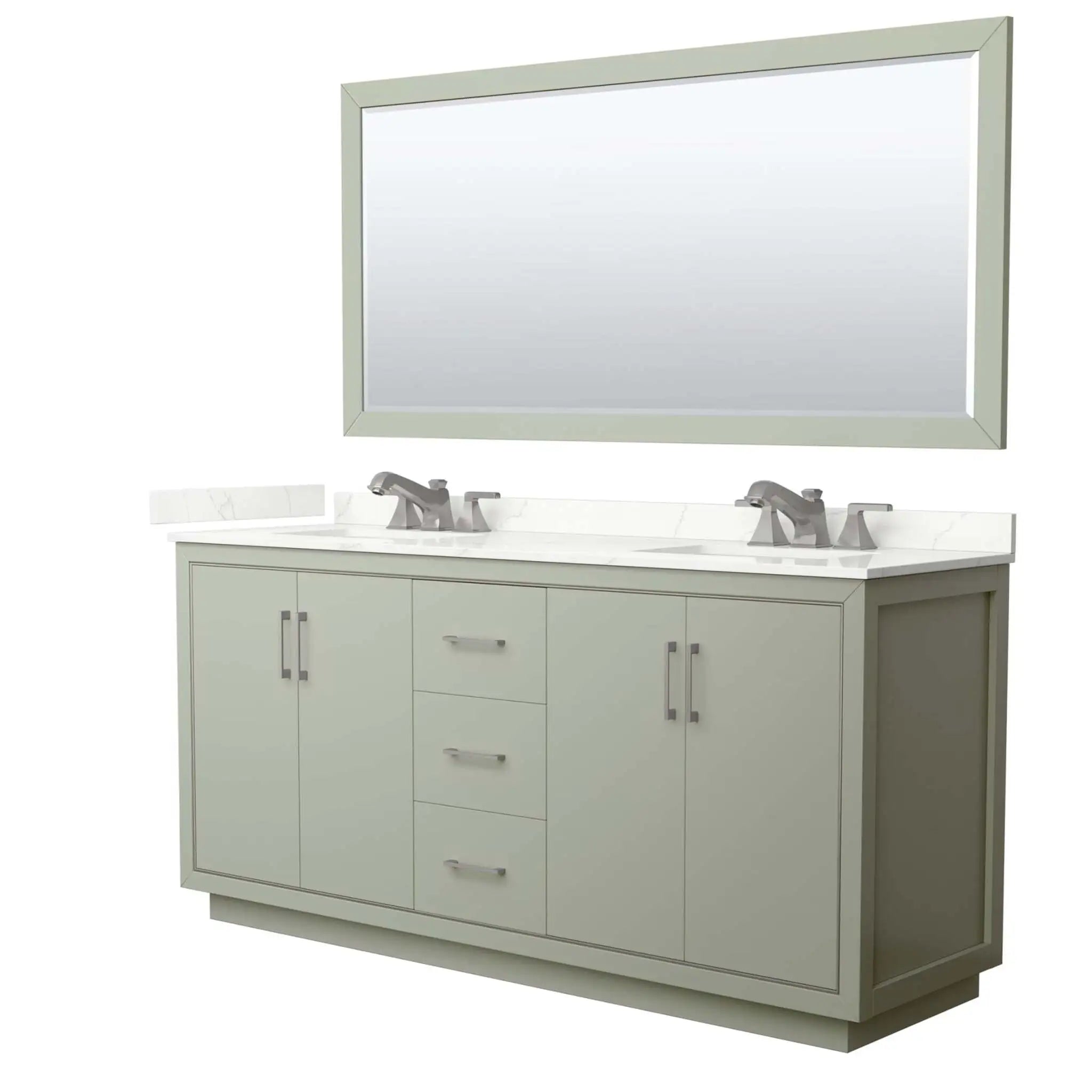 72" Icon Double Bathroom Vanity in Light Green with Brushed Nickel Trim & 70" Mirror by Wyndham