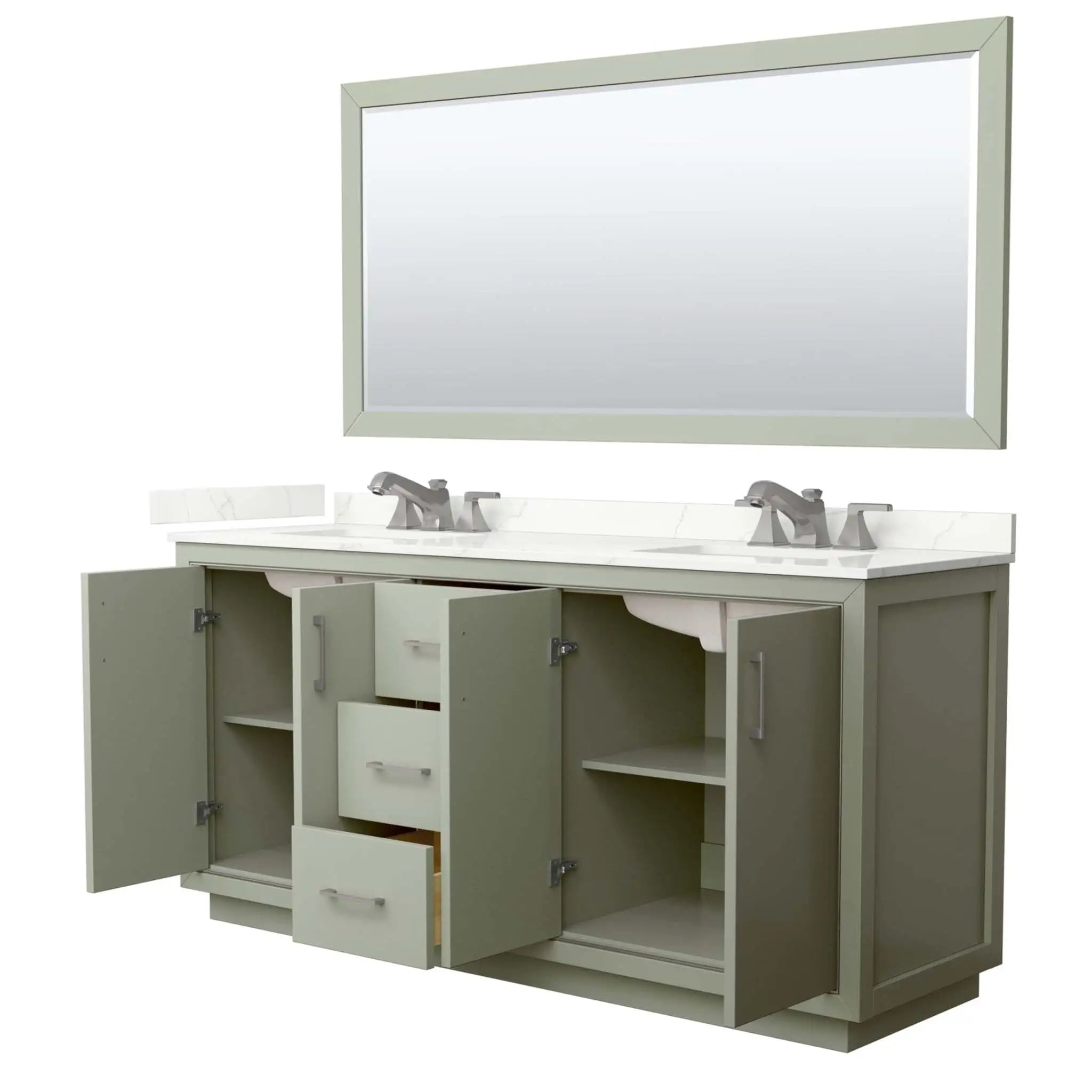 72" Icon Double Bathroom Vanity in Light Green with Brushed Nickel Trim & 70" Mirror by Wyndham