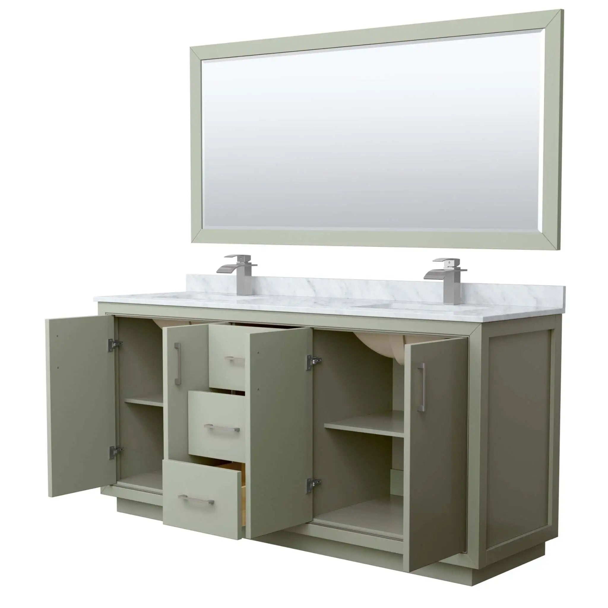 72" Icon Double Bathroom Vanity in Light Green with Brushed Nickel Trim & 70" Mirror by Wyndham