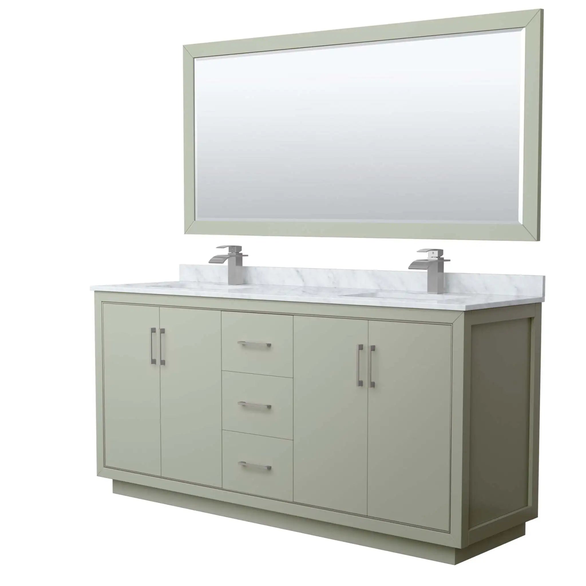 72" Icon Double Bathroom Vanity in Light Green with Brushed Nickel Trim & 70" Mirror by Wyndham