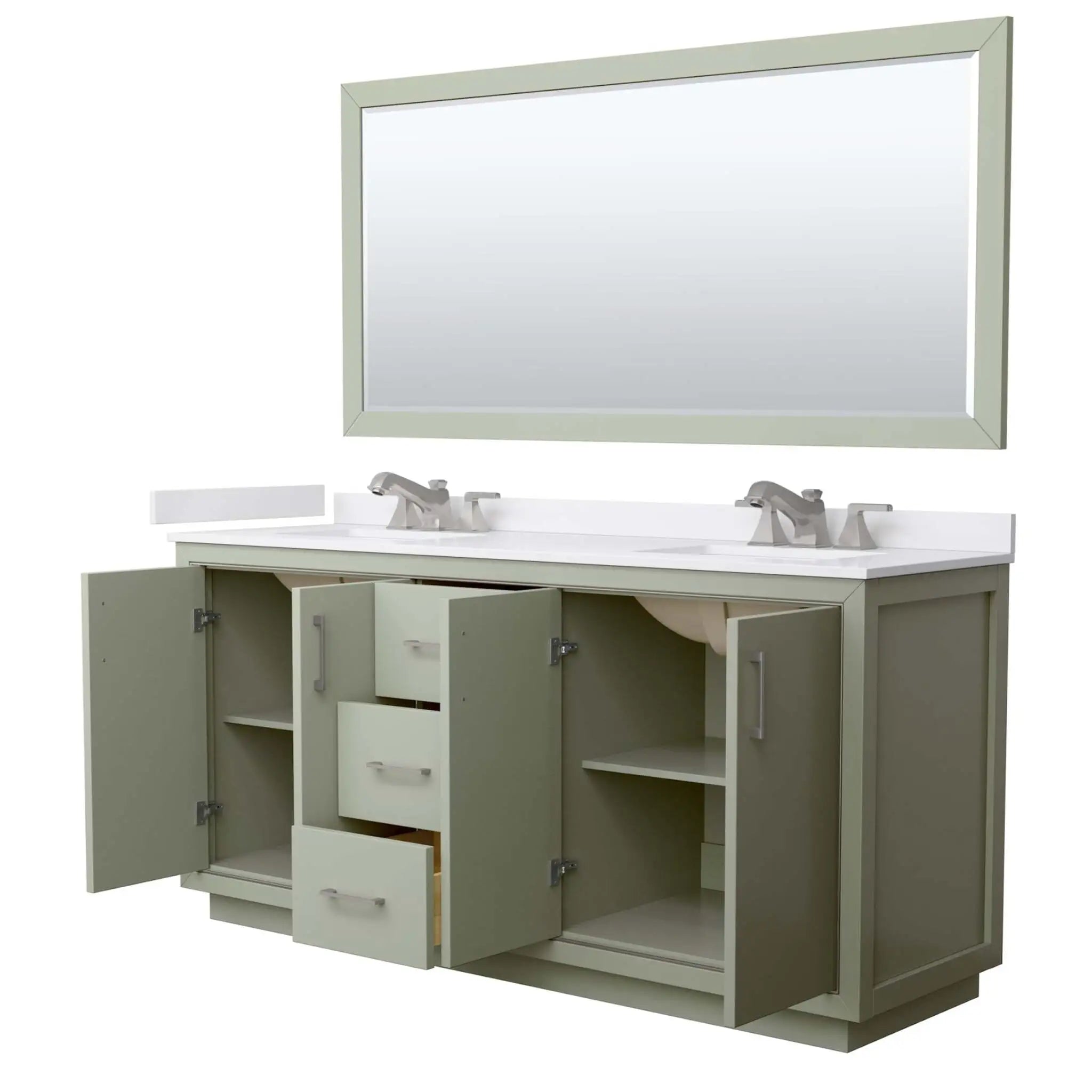 72" Icon Double Bathroom Vanity in Light Green with Brushed Nickel Trim & 70" Mirror by Wyndham