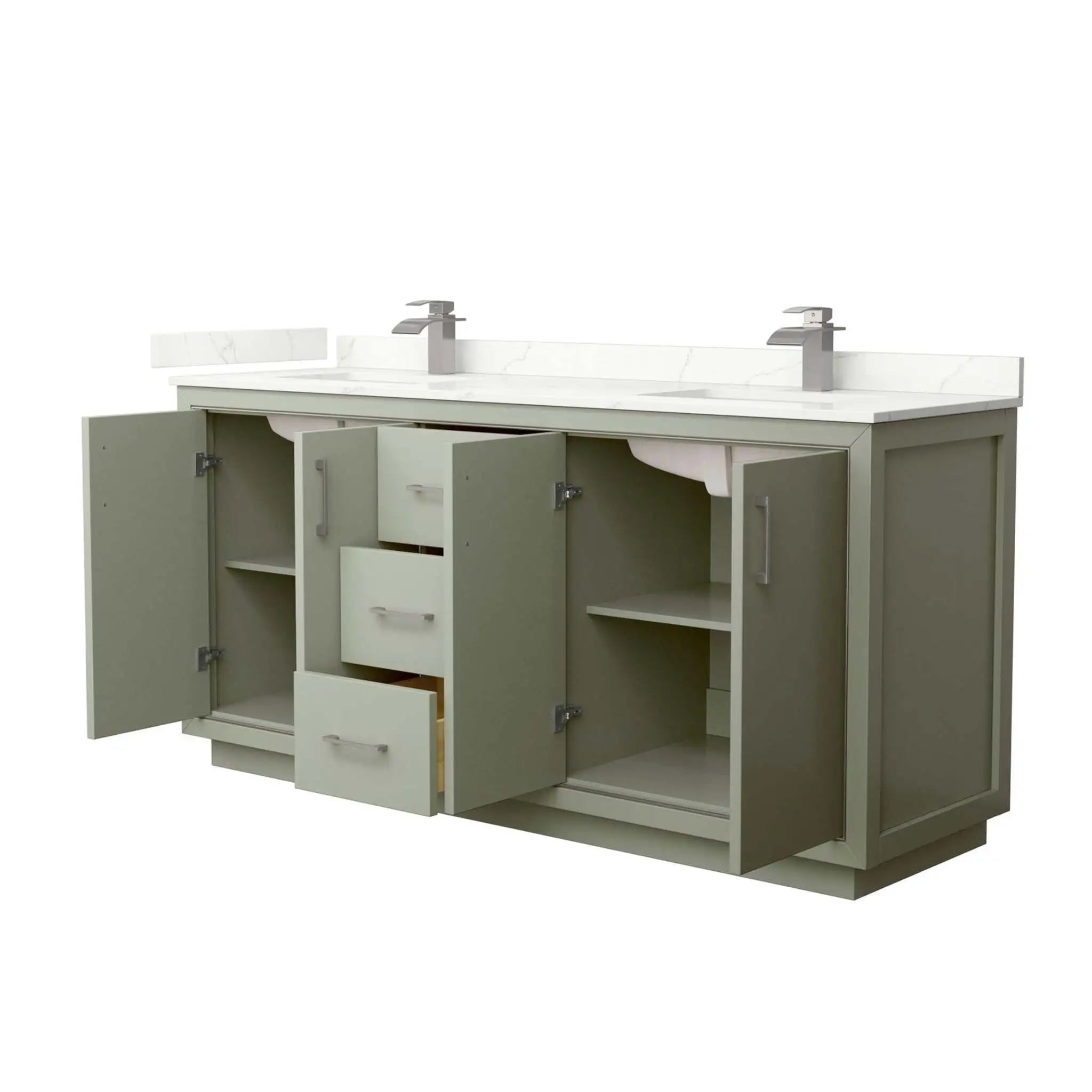 72" Icon Double Bathroom Vanity in Light Green with Brushed Nickel Trim by Wyndham