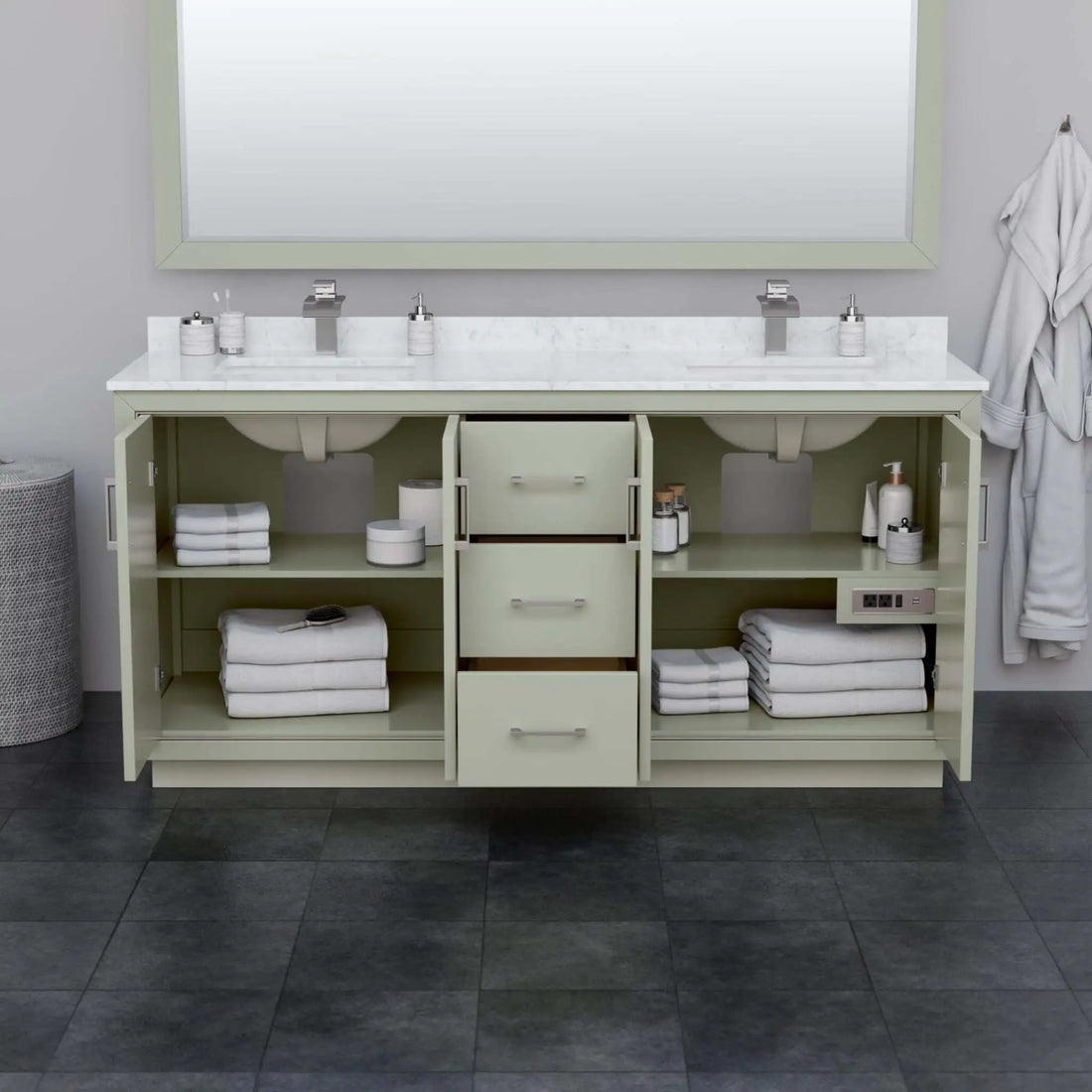 72" Icon Double Bathroom Vanity in Light Green with Brushed Nickel Trim by Wyndham