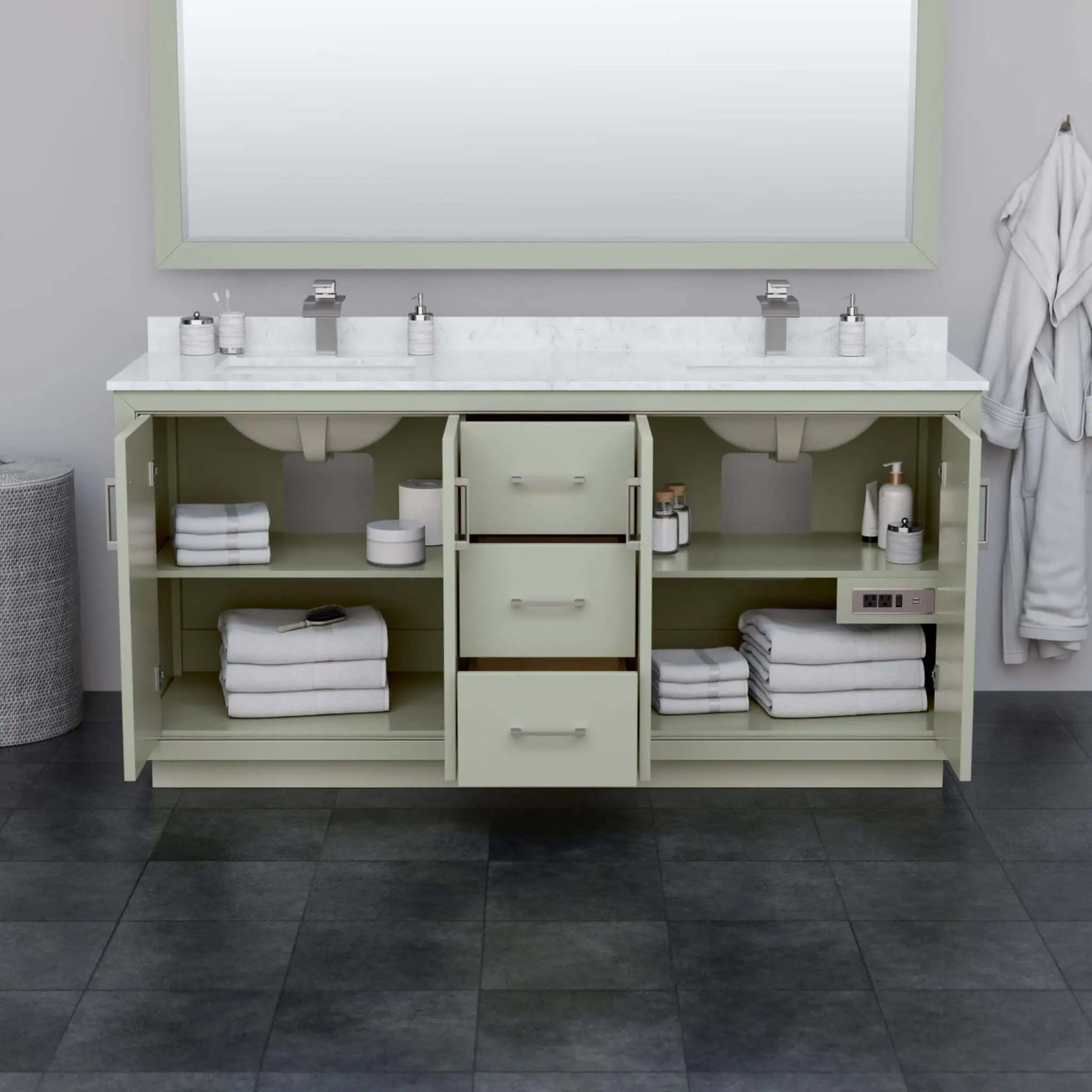 72" Icon Double Bathroom Vanity in Light Green with Brushed Nickel Trim by Wyndham