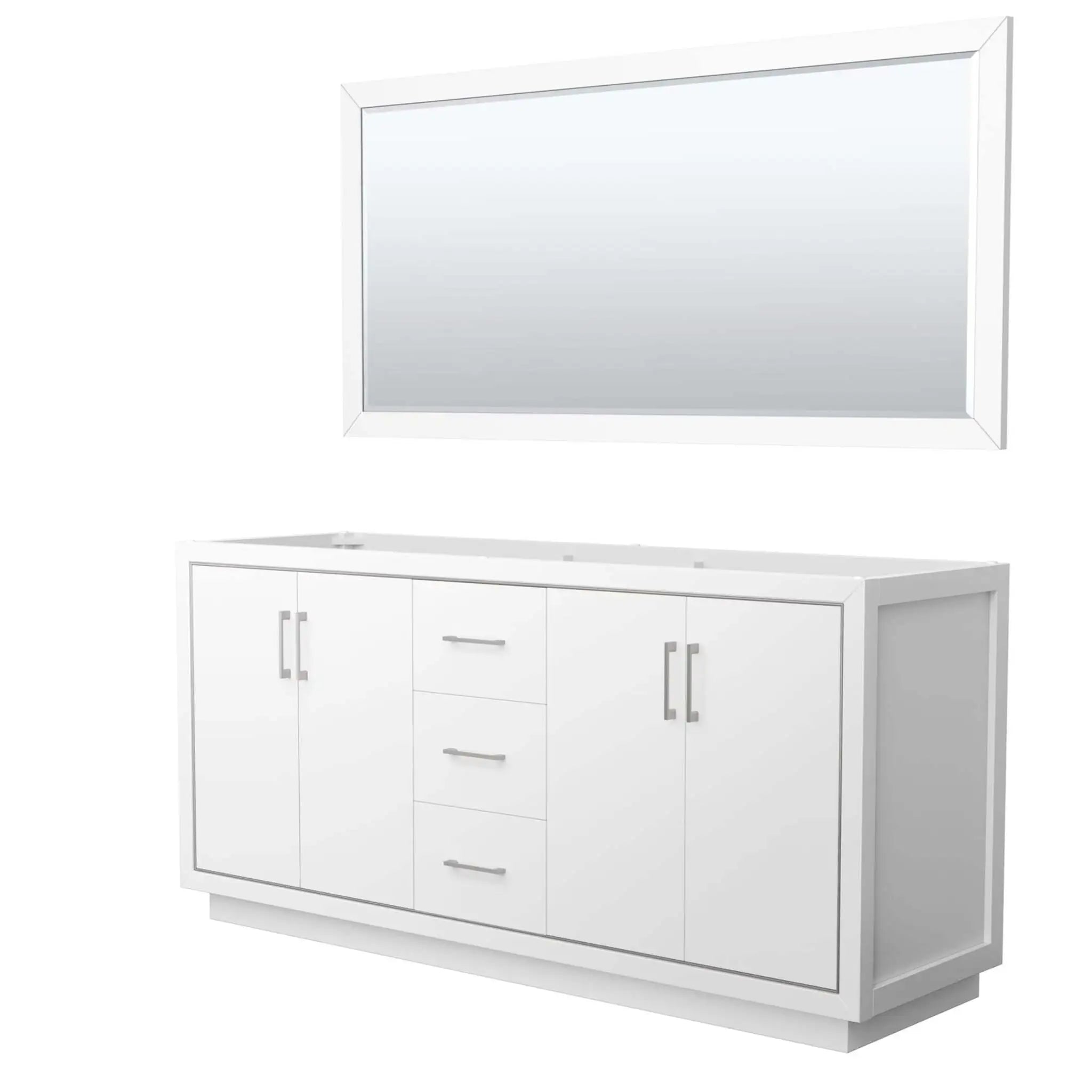 72" Icon Double Bathroom Vanity in White with Brushed Nickel Trim & 70" Mirror by Wyndham