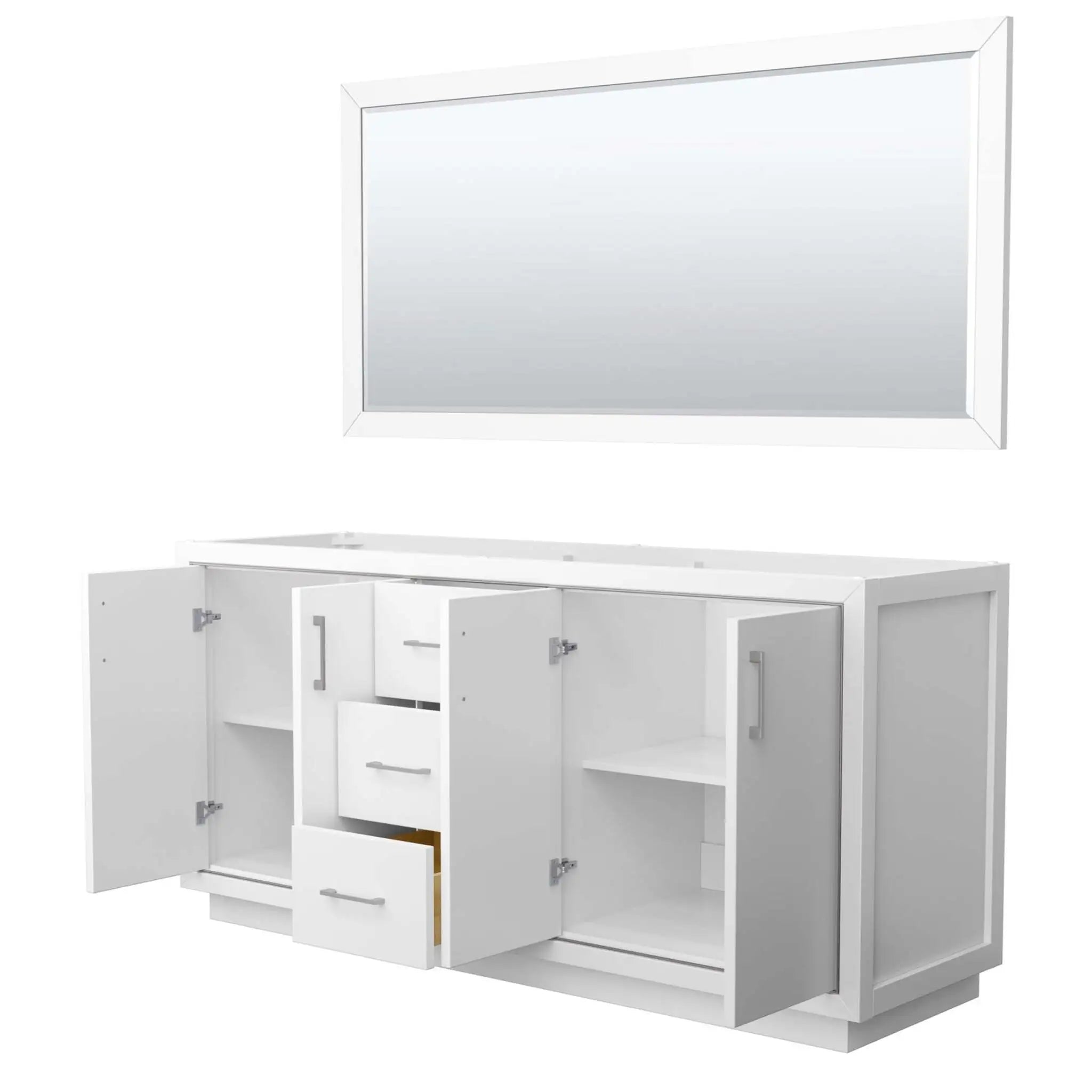72" Icon Double Bathroom Vanity in White with Brushed Nickel Trim & 70" Mirror by Wyndham