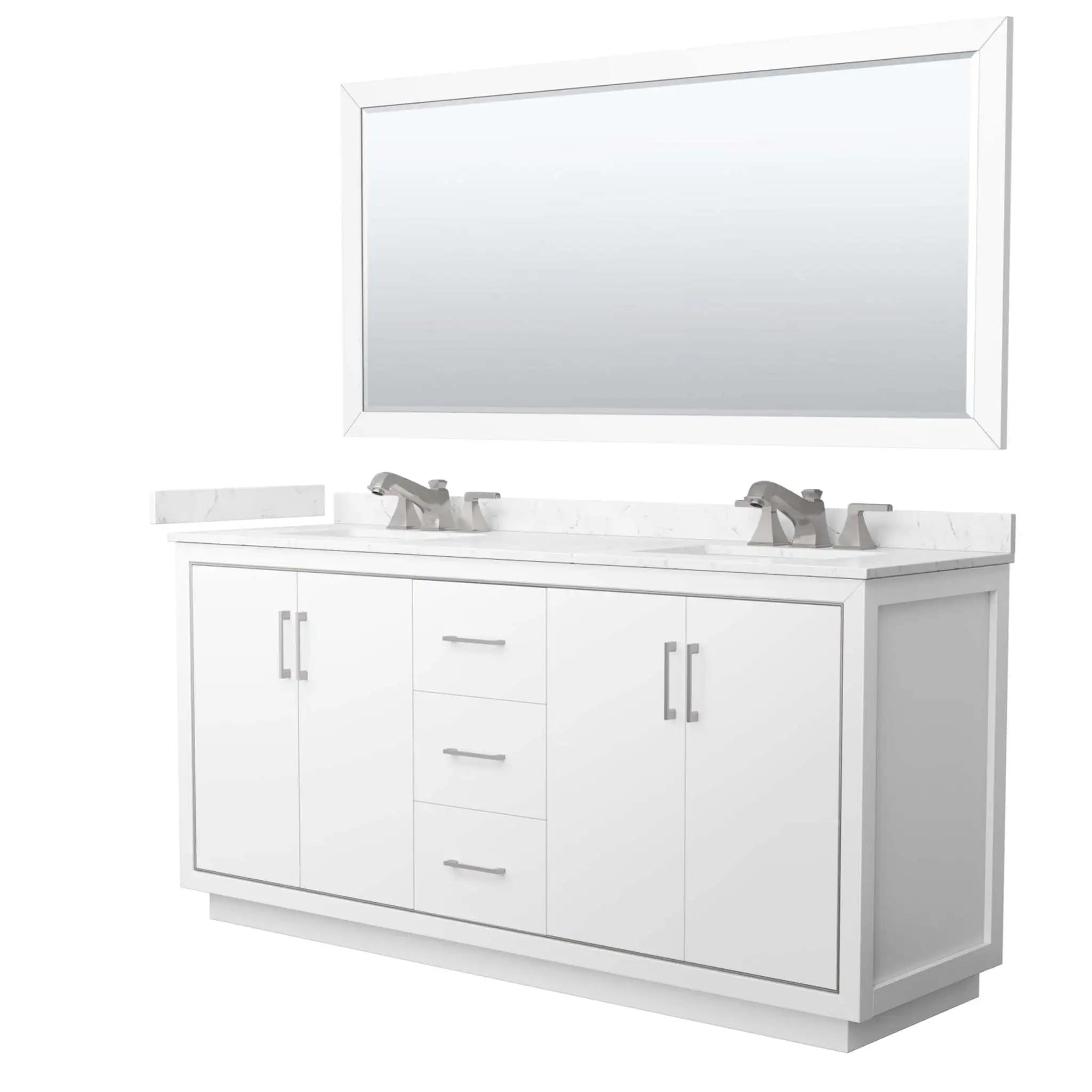 72" Icon Double Bathroom Vanity in White with Brushed Nickel Trim & 70" Mirror by Wyndham