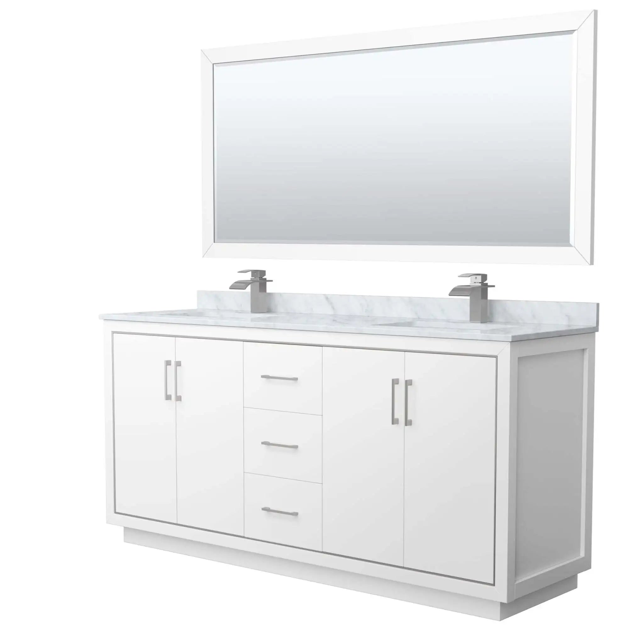 72" Icon Double Bathroom Vanity in White with Brushed Nickel Trim & 70" Mirror by Wyndham