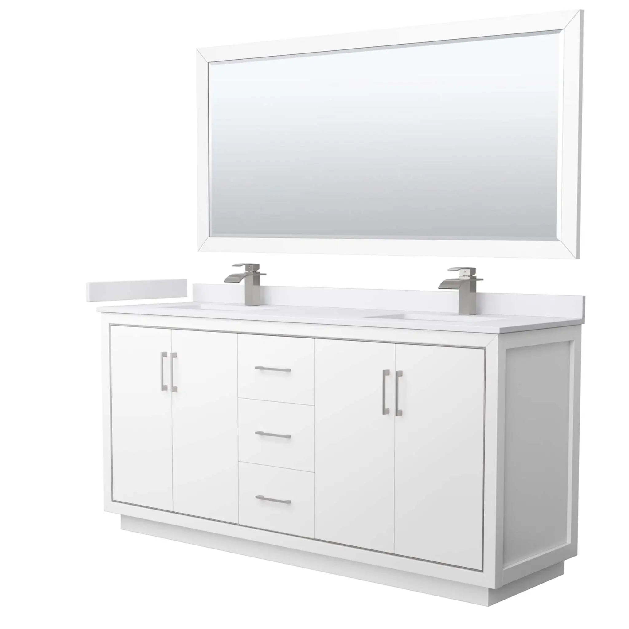 72" Icon Double Bathroom Vanity in White with Brushed Nickel Trim & 70" Mirror by Wyndham