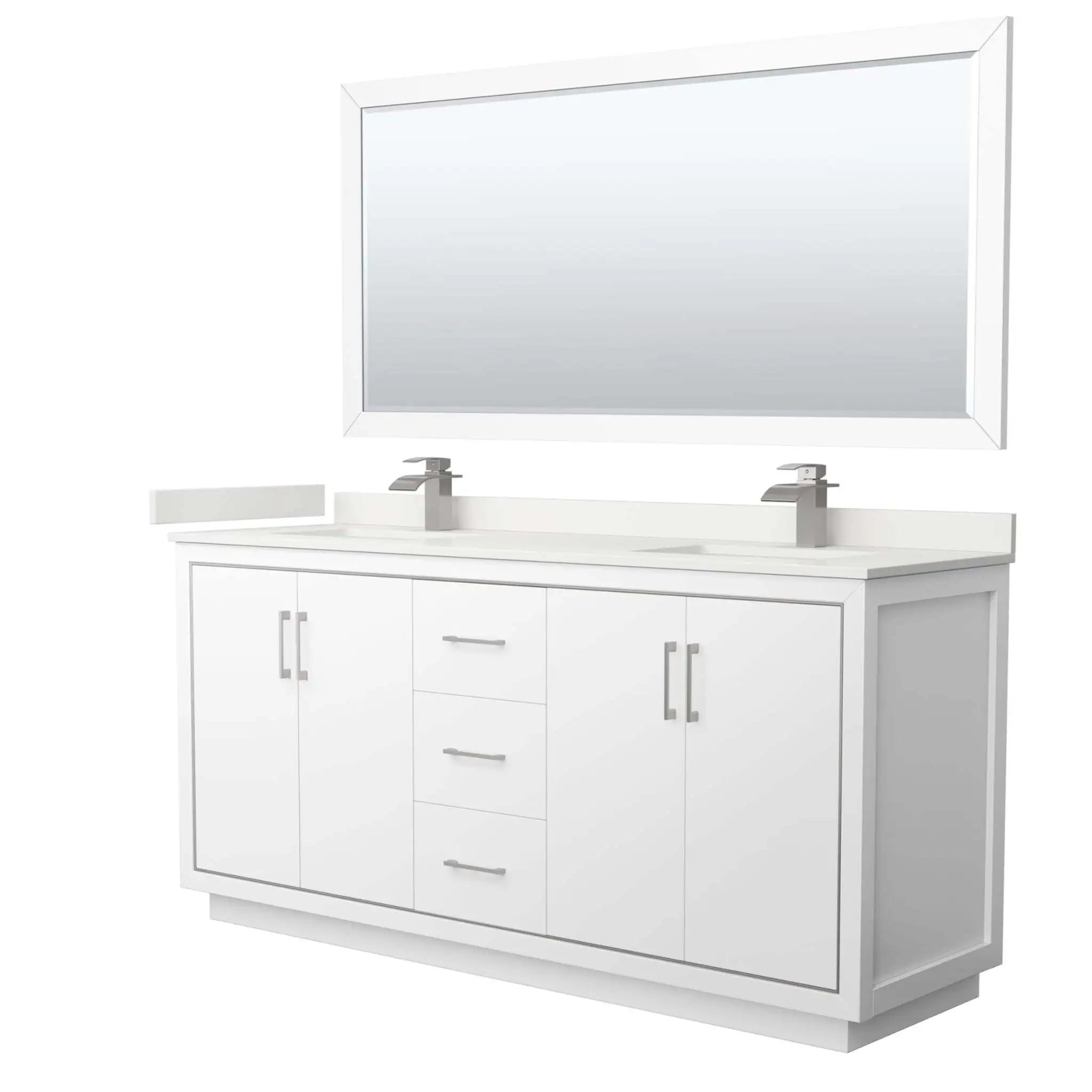 72" Icon Double Bathroom Vanity in White with Brushed Nickel Trim & 70" Mirror by Wyndham