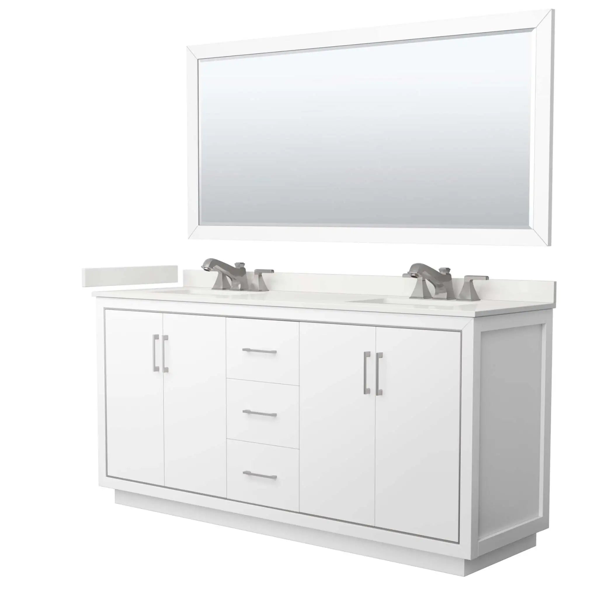 72" Icon Double Bathroom Vanity in White with Brushed Nickel Trim & 70" Mirror by Wyndham