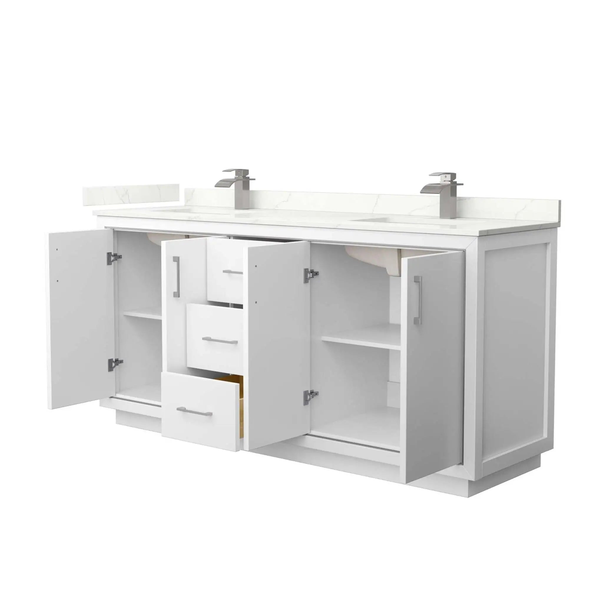 72" Icon Double Bathroom Vanity in White with Brushed Nickel Trim by Wyndham