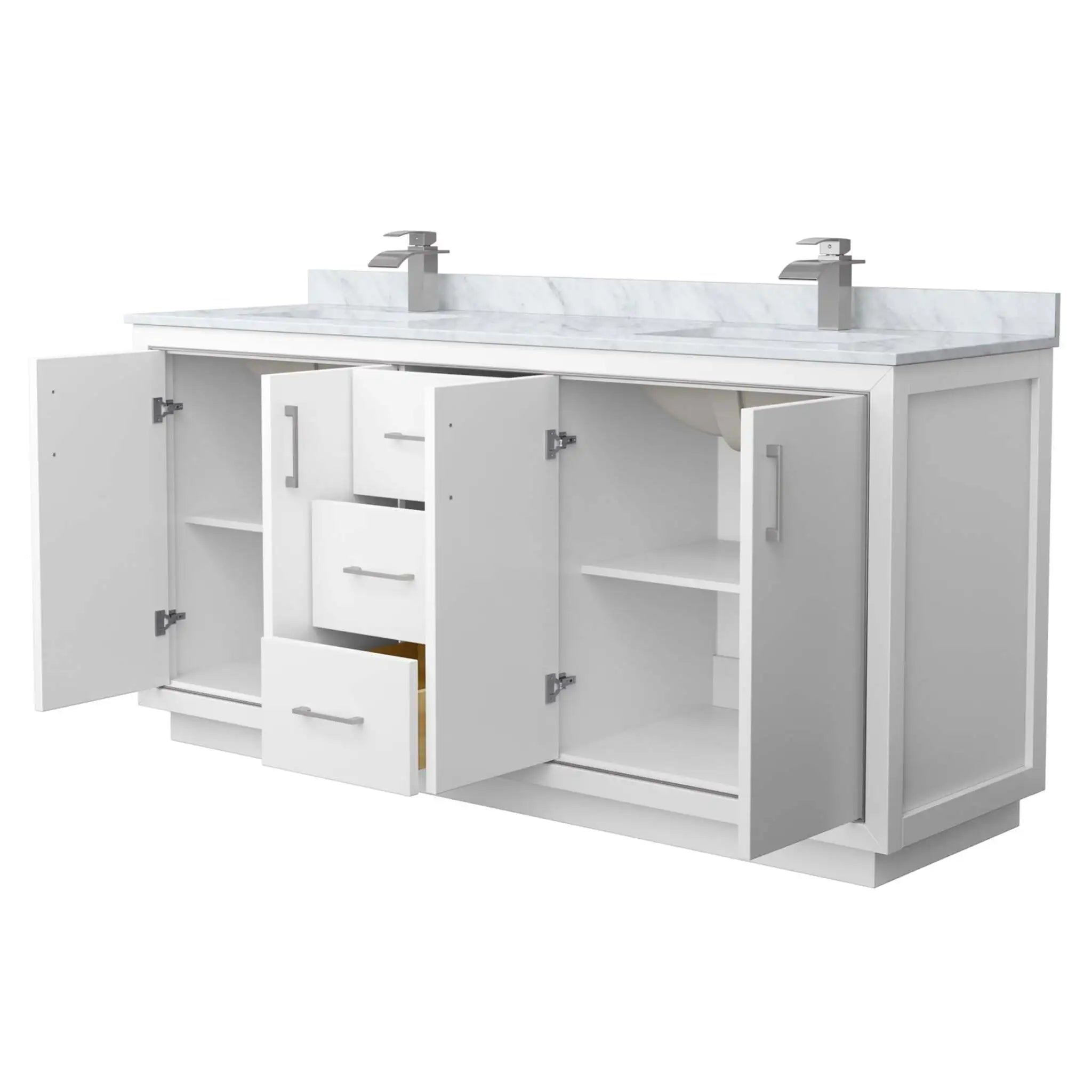 72" Icon Double Bathroom Vanity in White with Brushed Nickel Trim by Wyndham