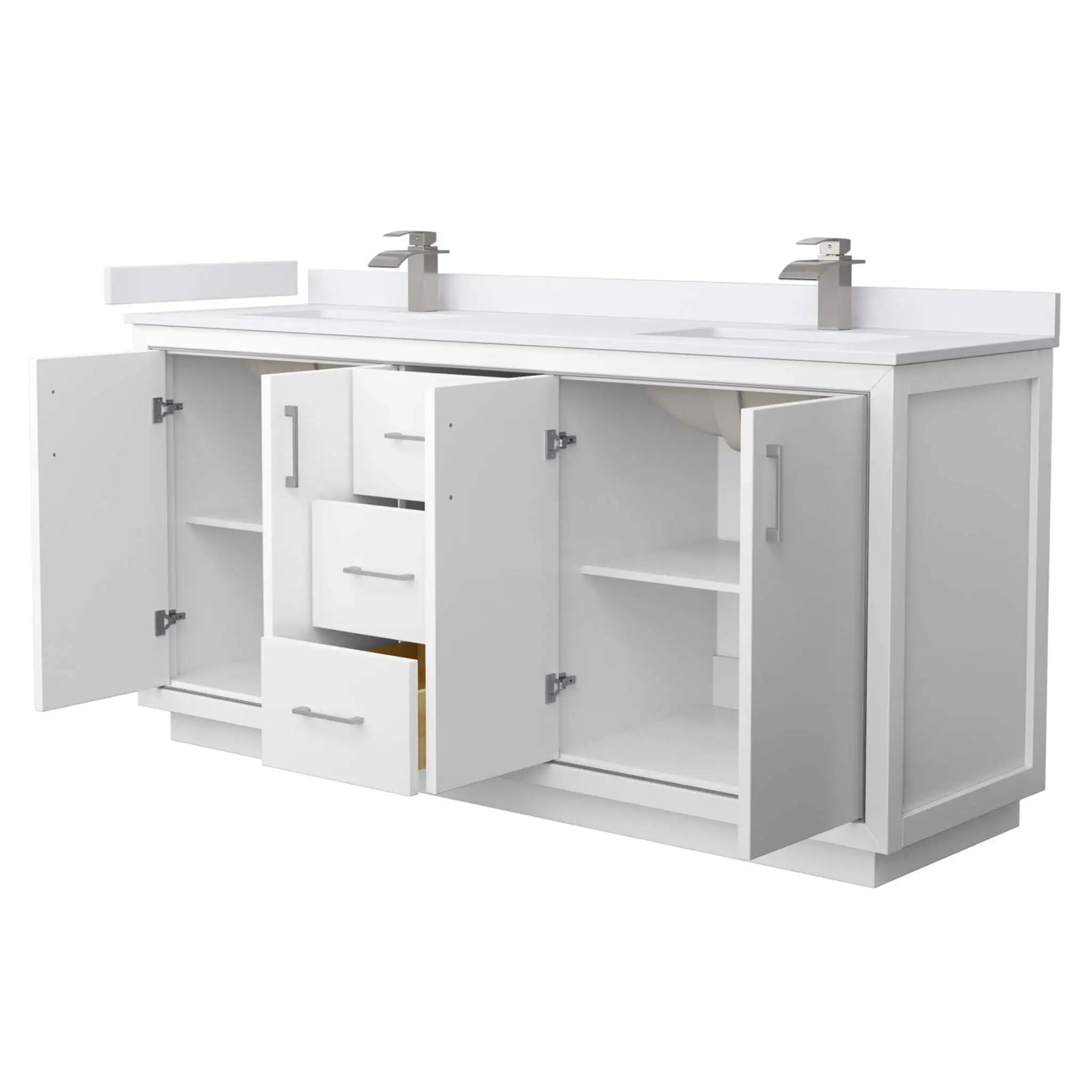 72" Icon Double Bathroom Vanity in White with Brushed Nickel Trim by Wyndham