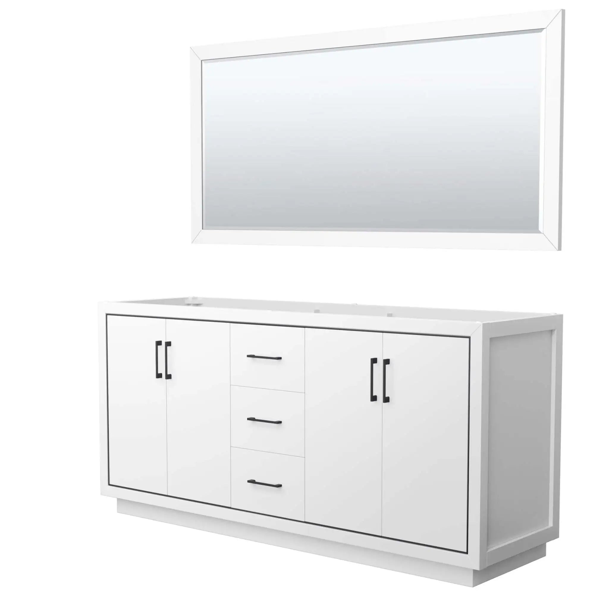 72" Icon Double Bathroom Vanity in White with Matte Black Trim & 70" Mirror by Wyndham