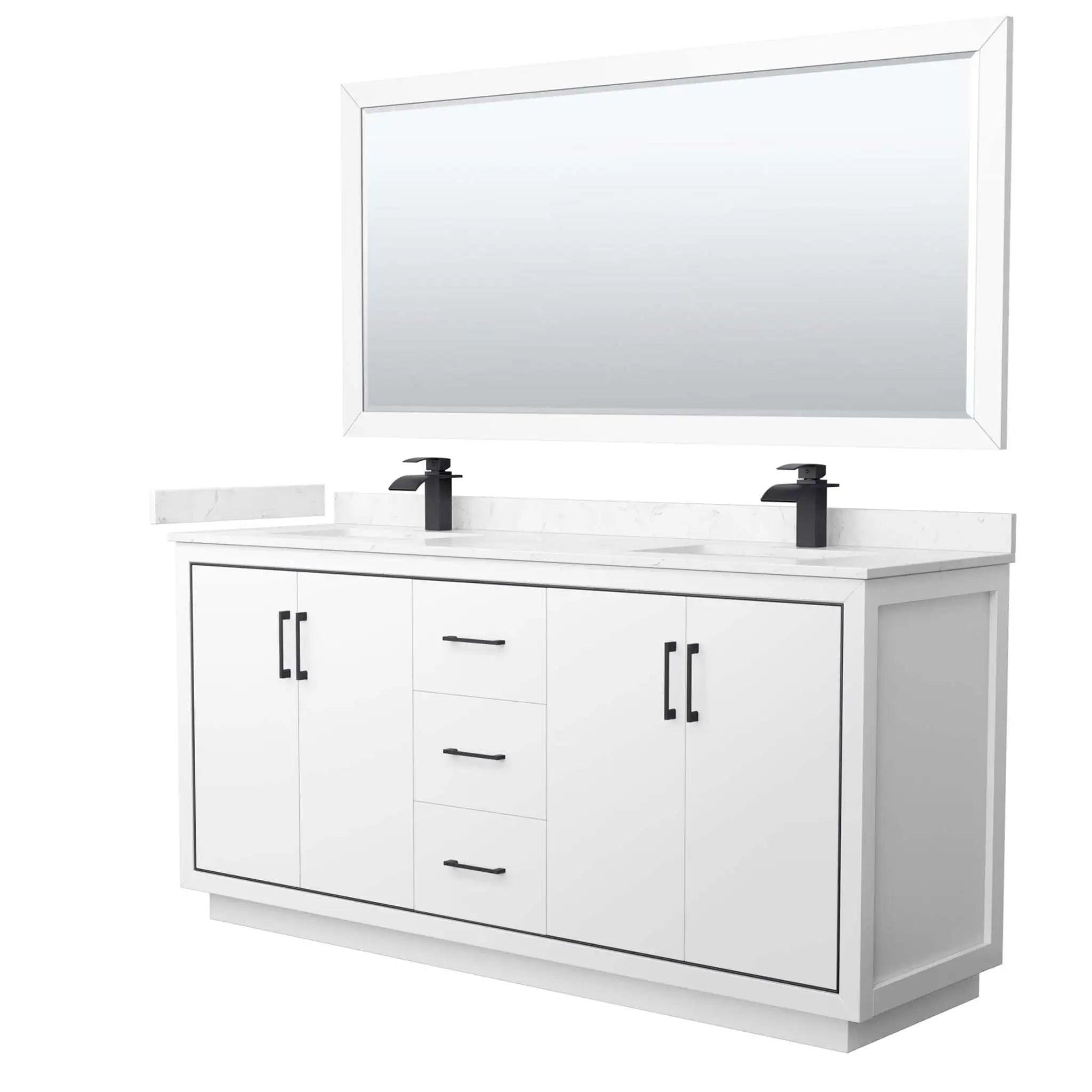72" Icon Double Bathroom Vanity in White with Matte Black Trim & 70" Mirror by Wyndham