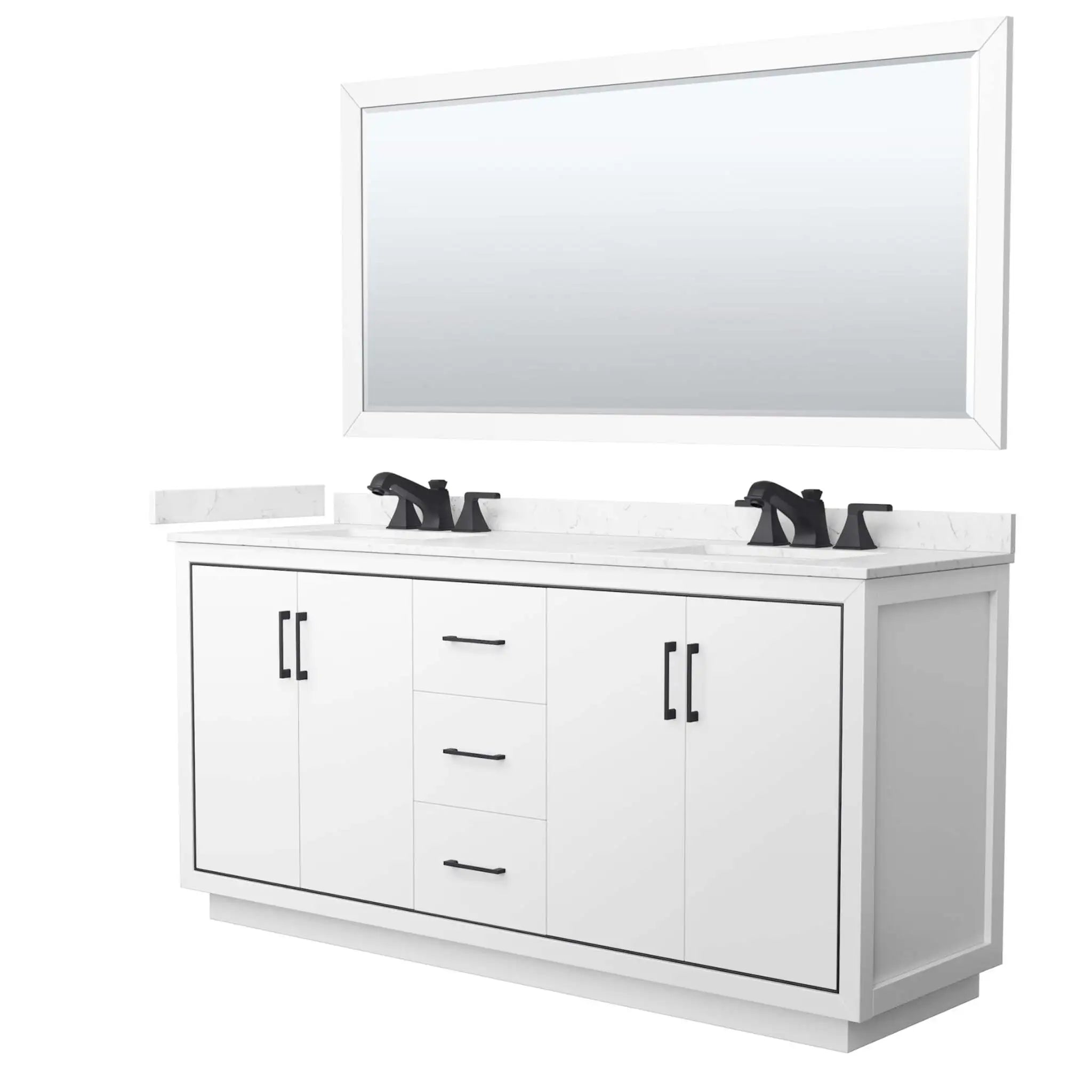 72" Icon Double Bathroom Vanity in White with Matte Black Trim & 70" Mirror by Wyndham