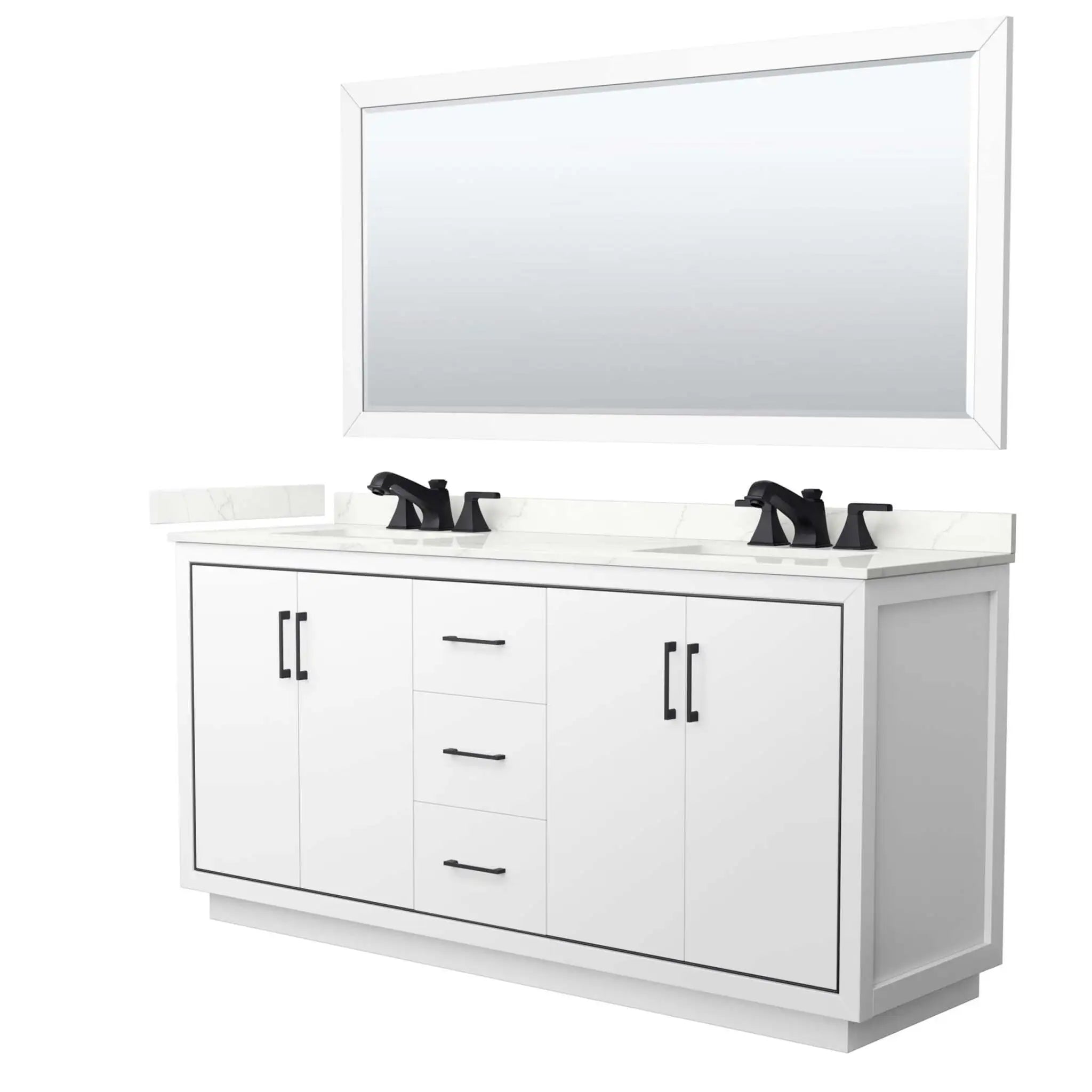 72" Icon Double Bathroom Vanity in White with Matte Black Trim & 70" Mirror by Wyndham
