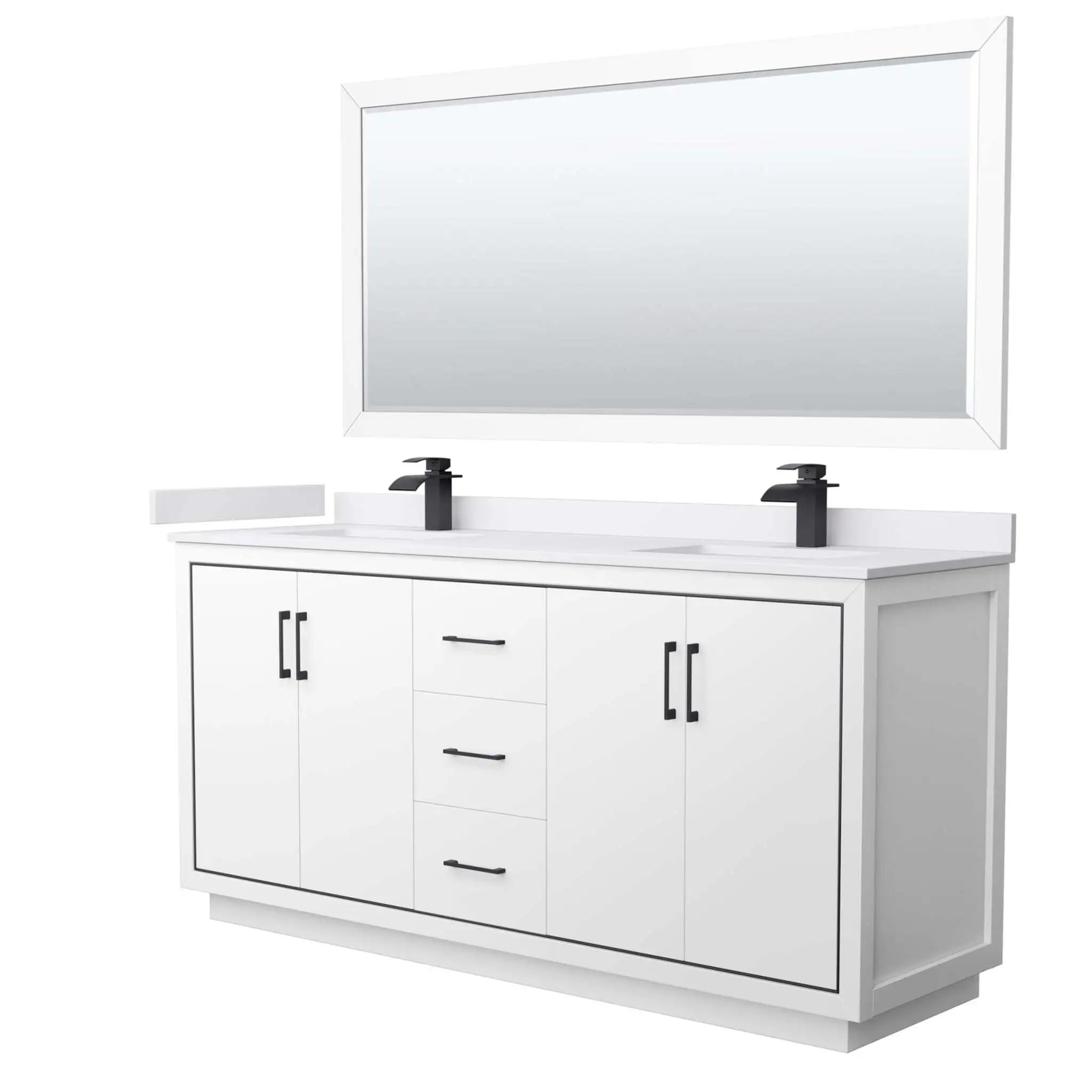 72" Icon Double Bathroom Vanity in White with Matte Black Trim & 70" Mirror by Wyndham