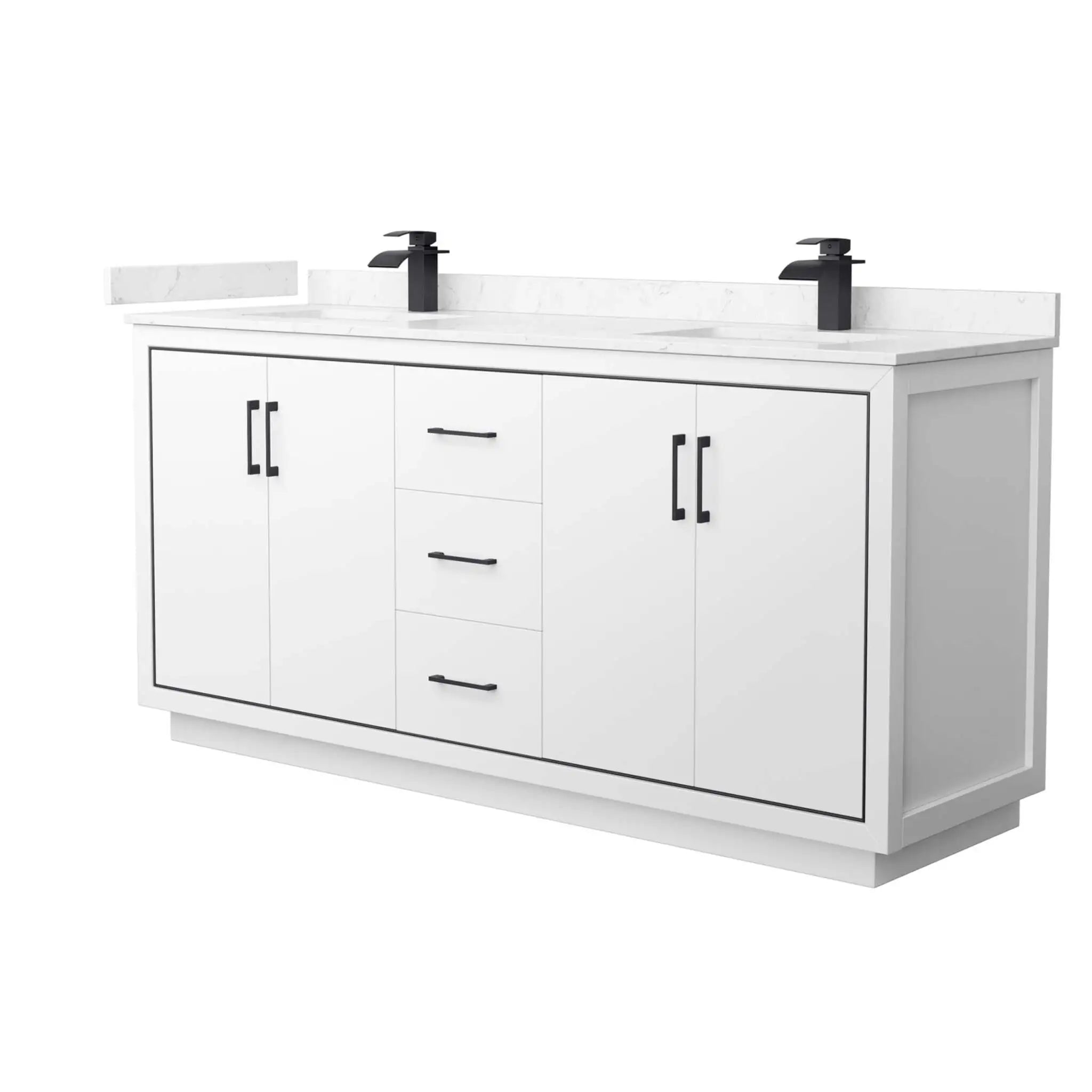 72" Icon Double Bathroom Vanity in White with Matte Black Trim by Wyndham