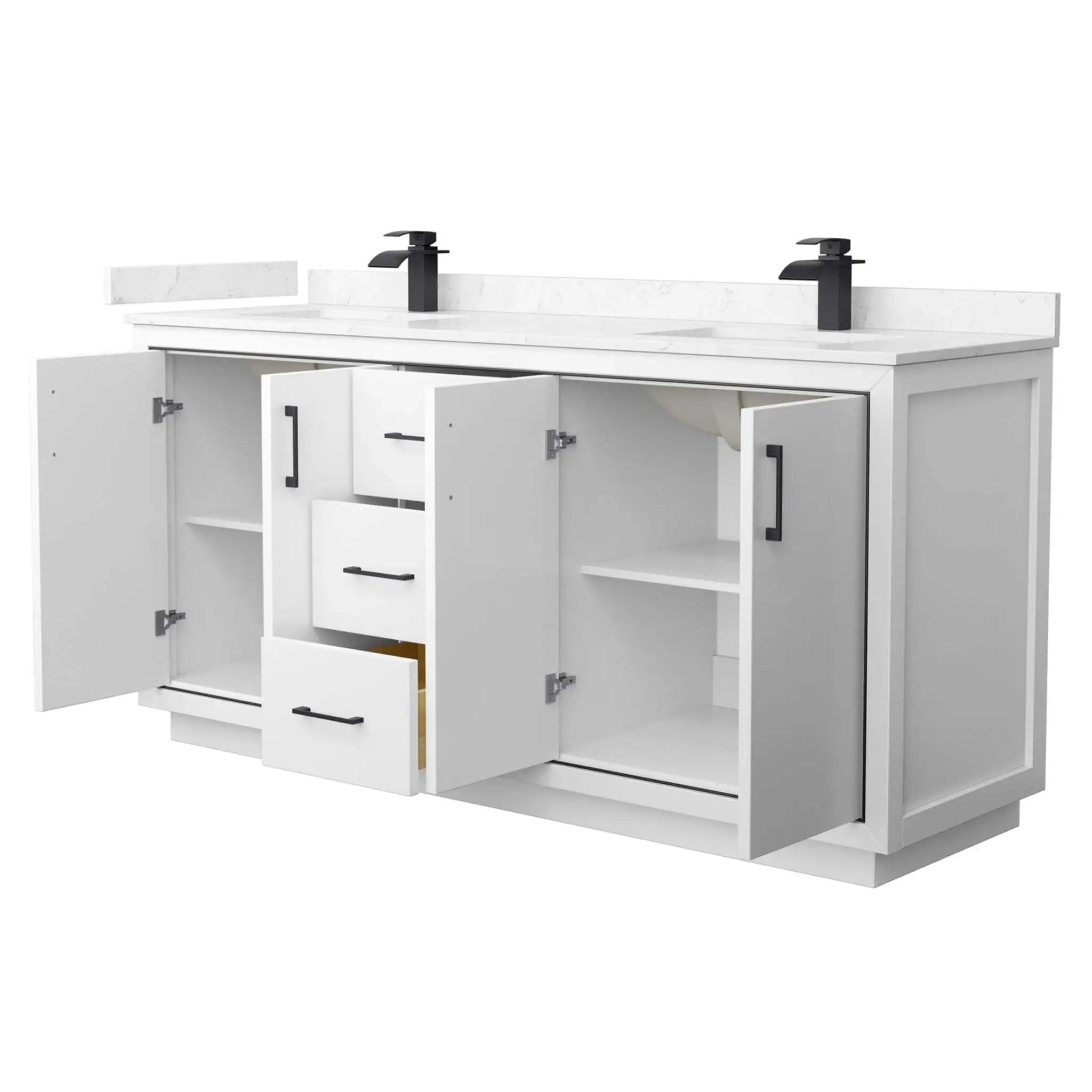 72" Icon Double Bathroom Vanity in White with Matte Black Trim by Wyndham