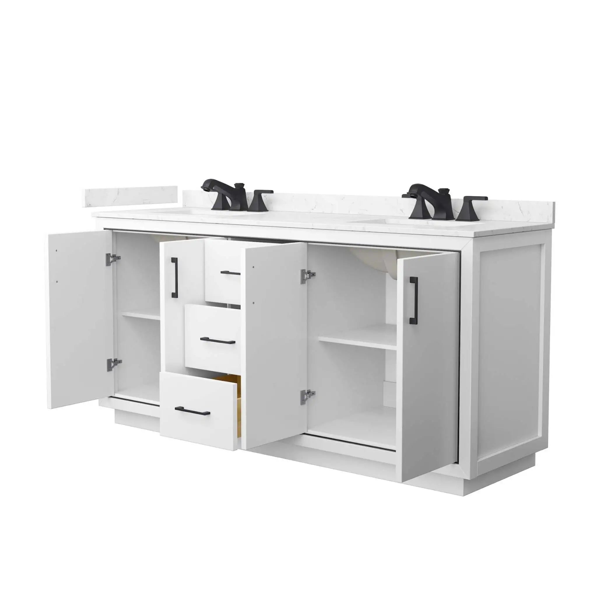 72" Icon Double Bathroom Vanity in White with Matte Black Trim by Wyndham