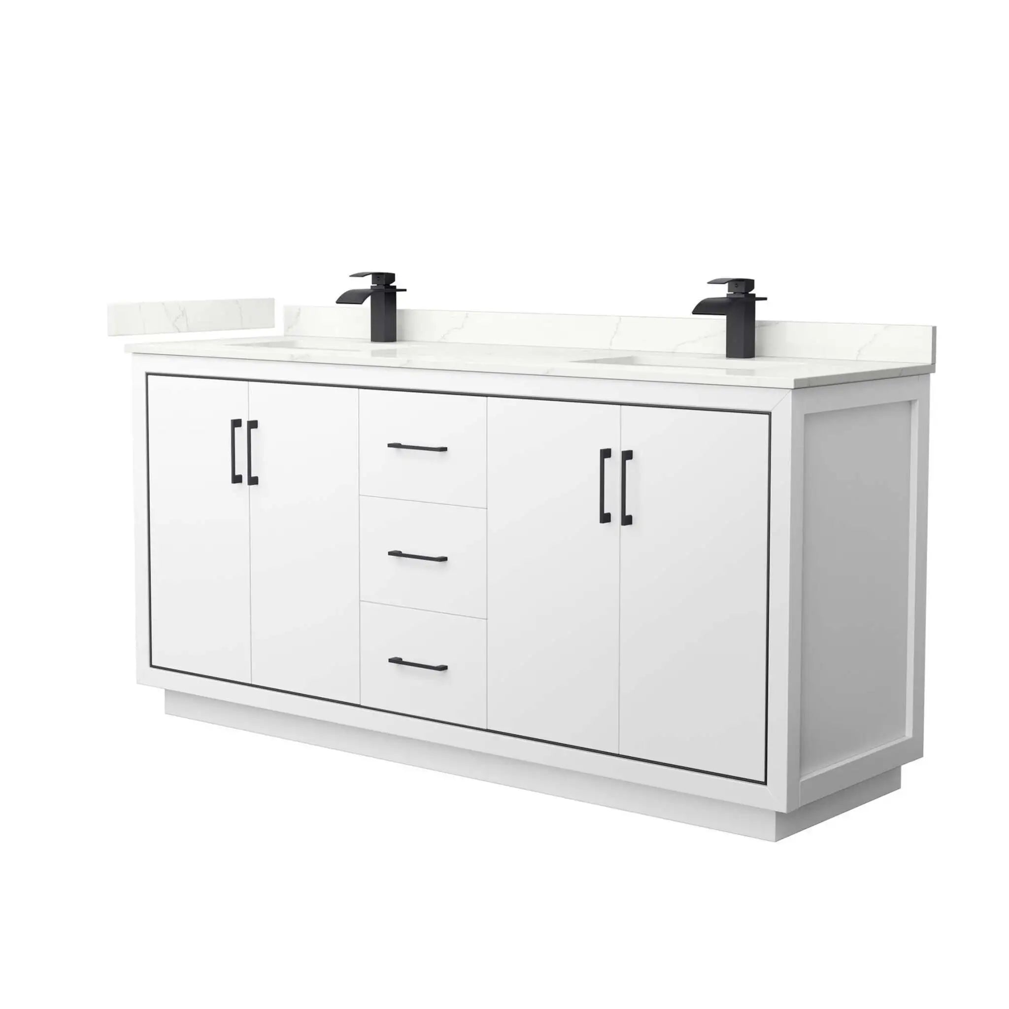 72" Icon Double Bathroom Vanity in White with Matte Black Trim by Wyndham